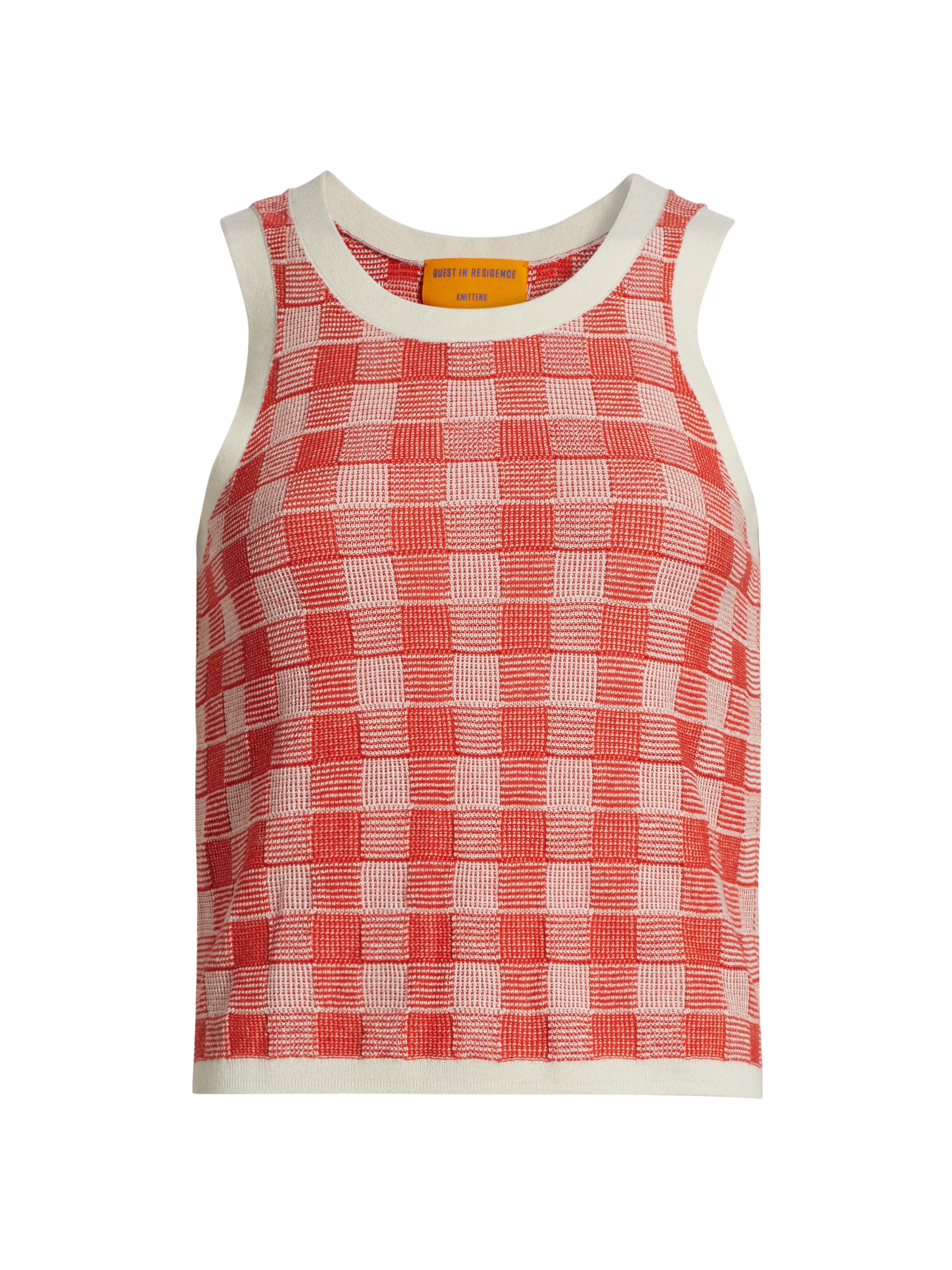 Guest in Residence Women's Gingham Knit Silk-Linen Tank - Cherry Combo