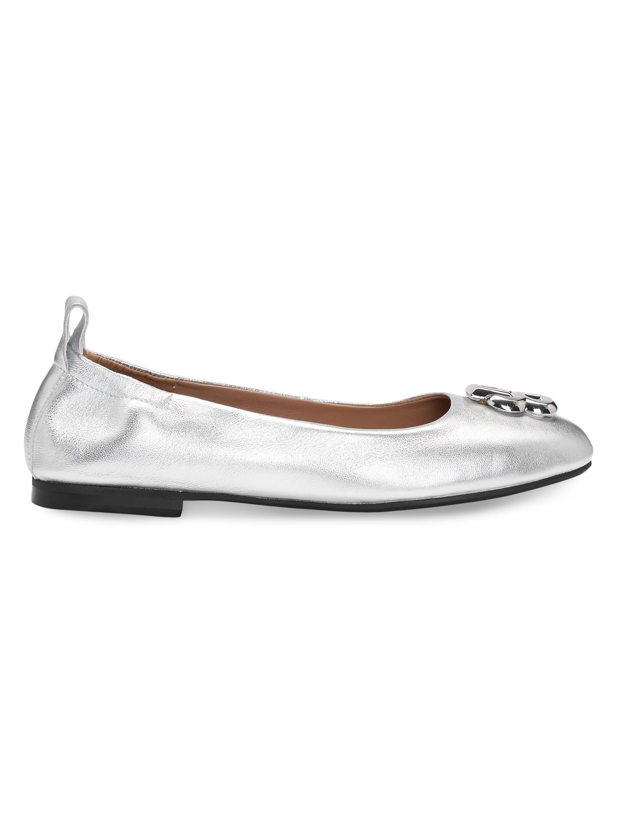 BOSS Women's Metallic-Leather Ballerina Pumps - Silver