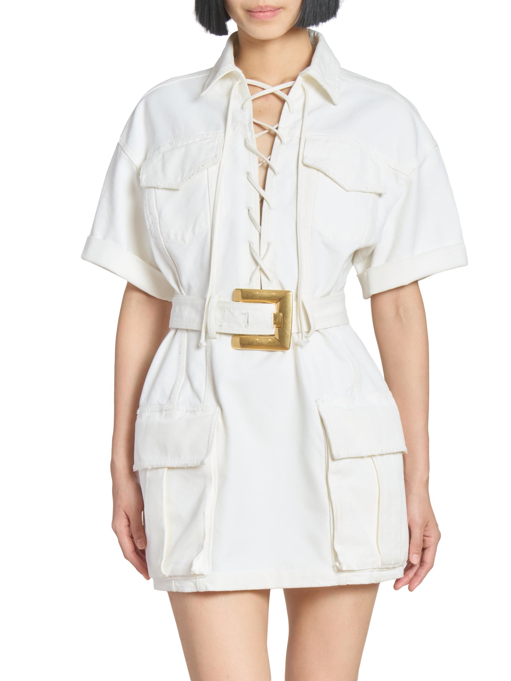 Balmain Belted Denim Short-Sleeve Minidress | Saks Fifth Avenue
