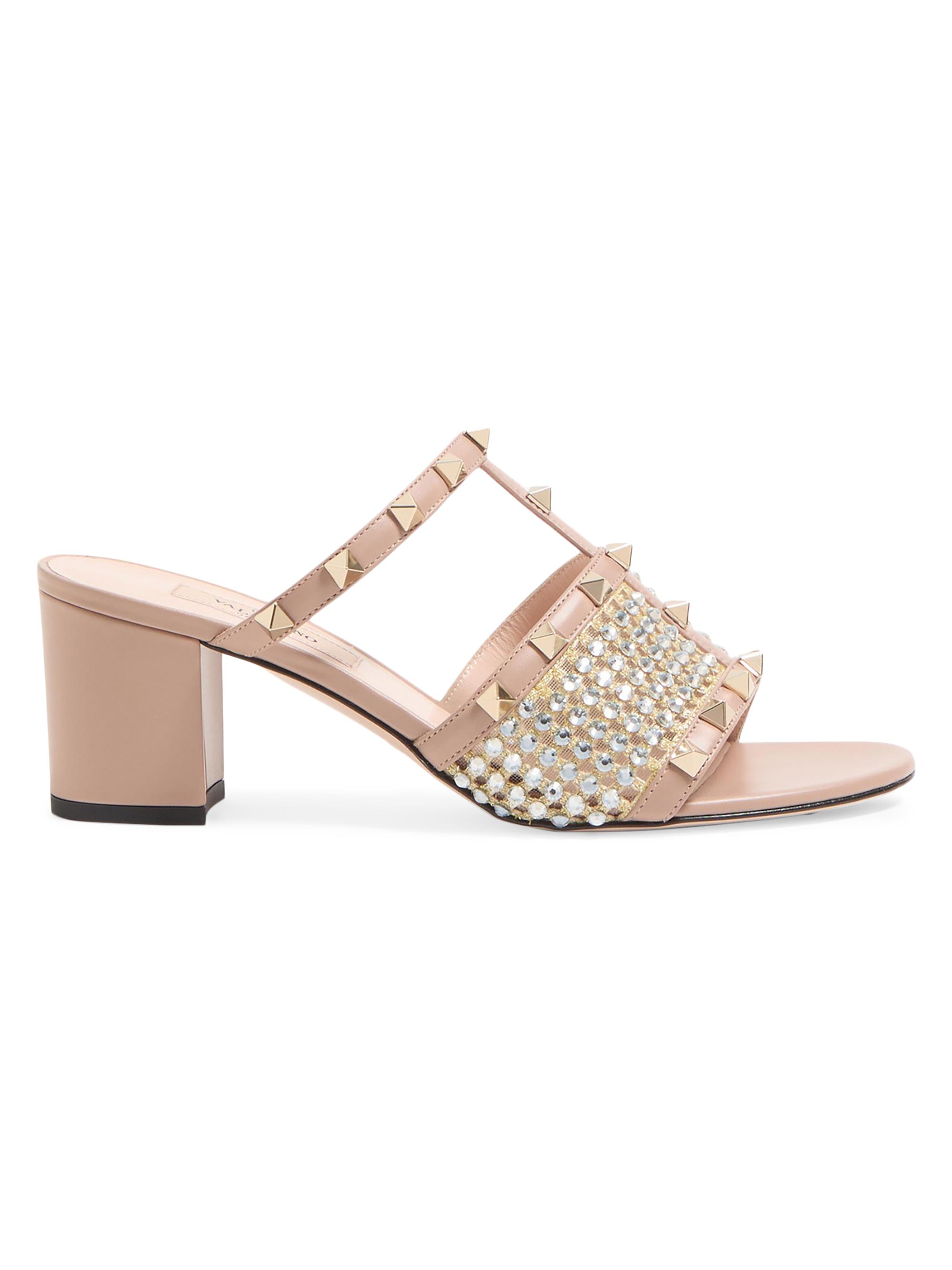 Valentino Garavani Women's Rockstud Calfskin Slide Sandals 60MM - Crystal Rose Cannelle