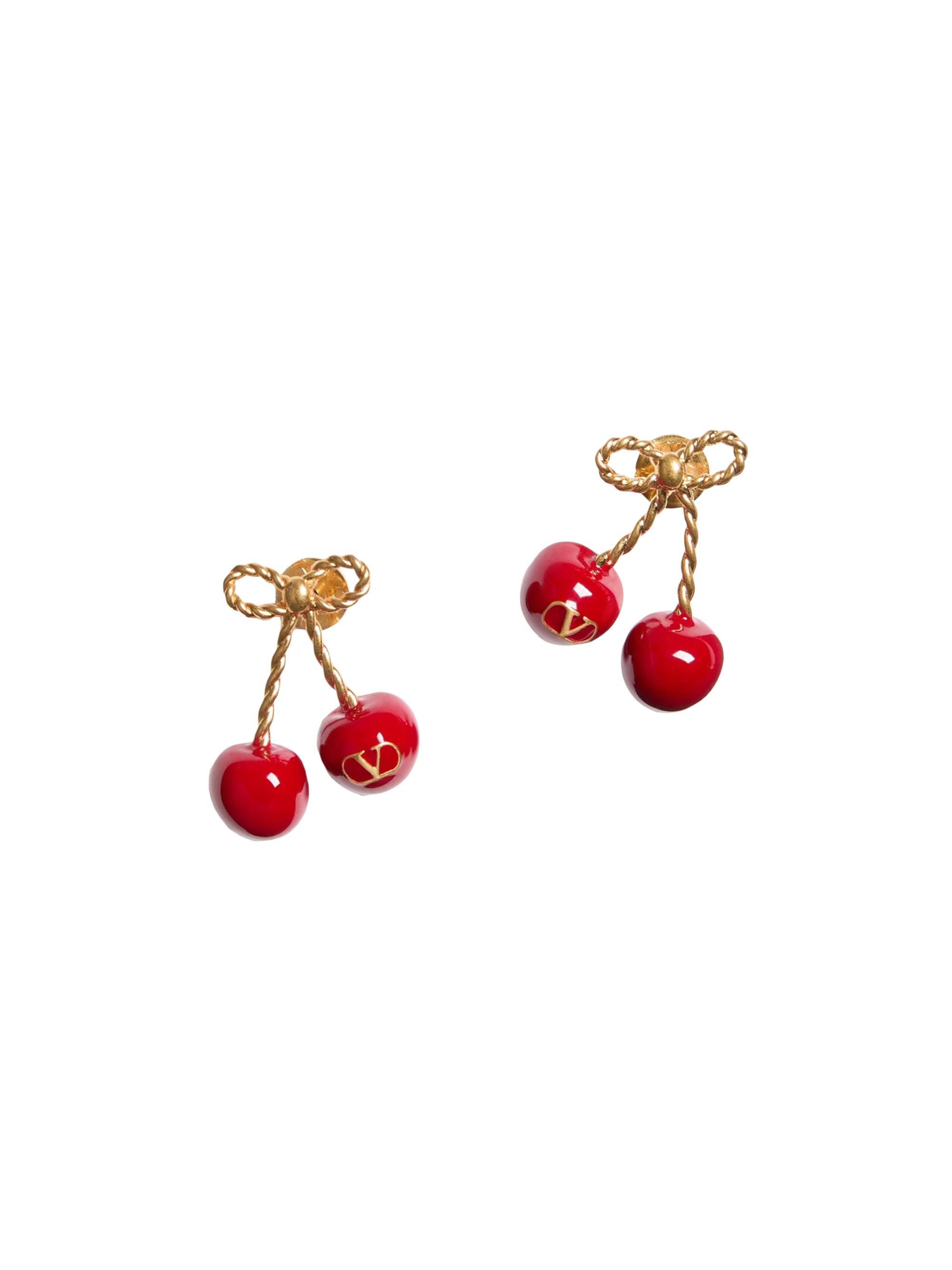 Valentino Garavani Women's Chez Logo Metal and Enamel Earrings - Antique Brass Red