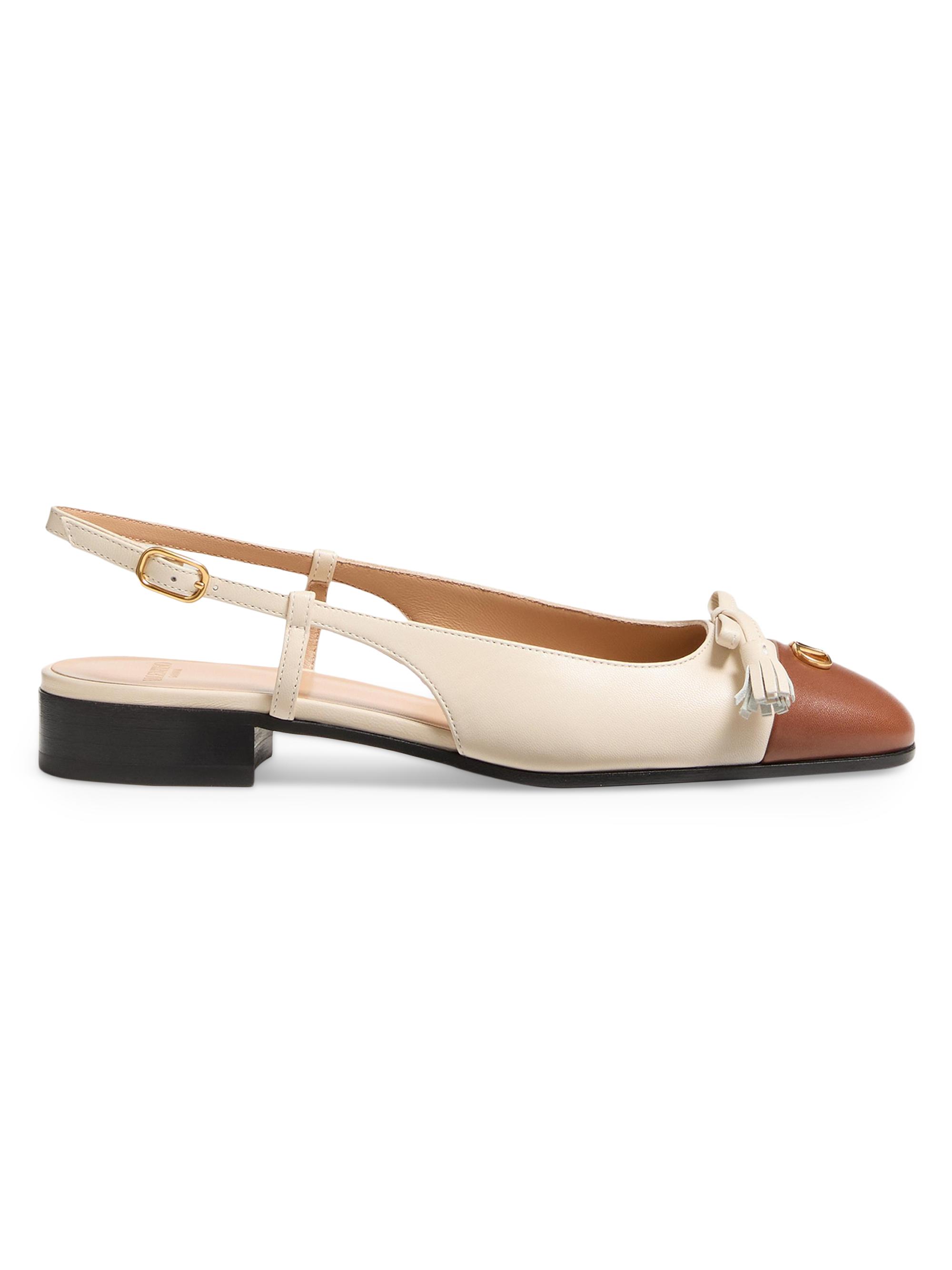 Valentino Garavani Women's Valet Du Roi Kid Slingback Ballerinas 25MM - Butter Tobacco