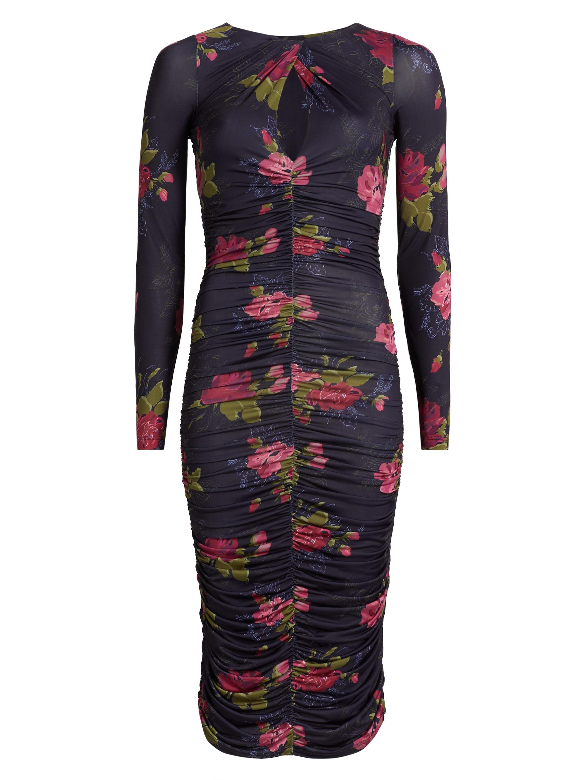 Prabal Gurung Women's Floral Twist Neck Ruched Midi-Dress - Navy Multi