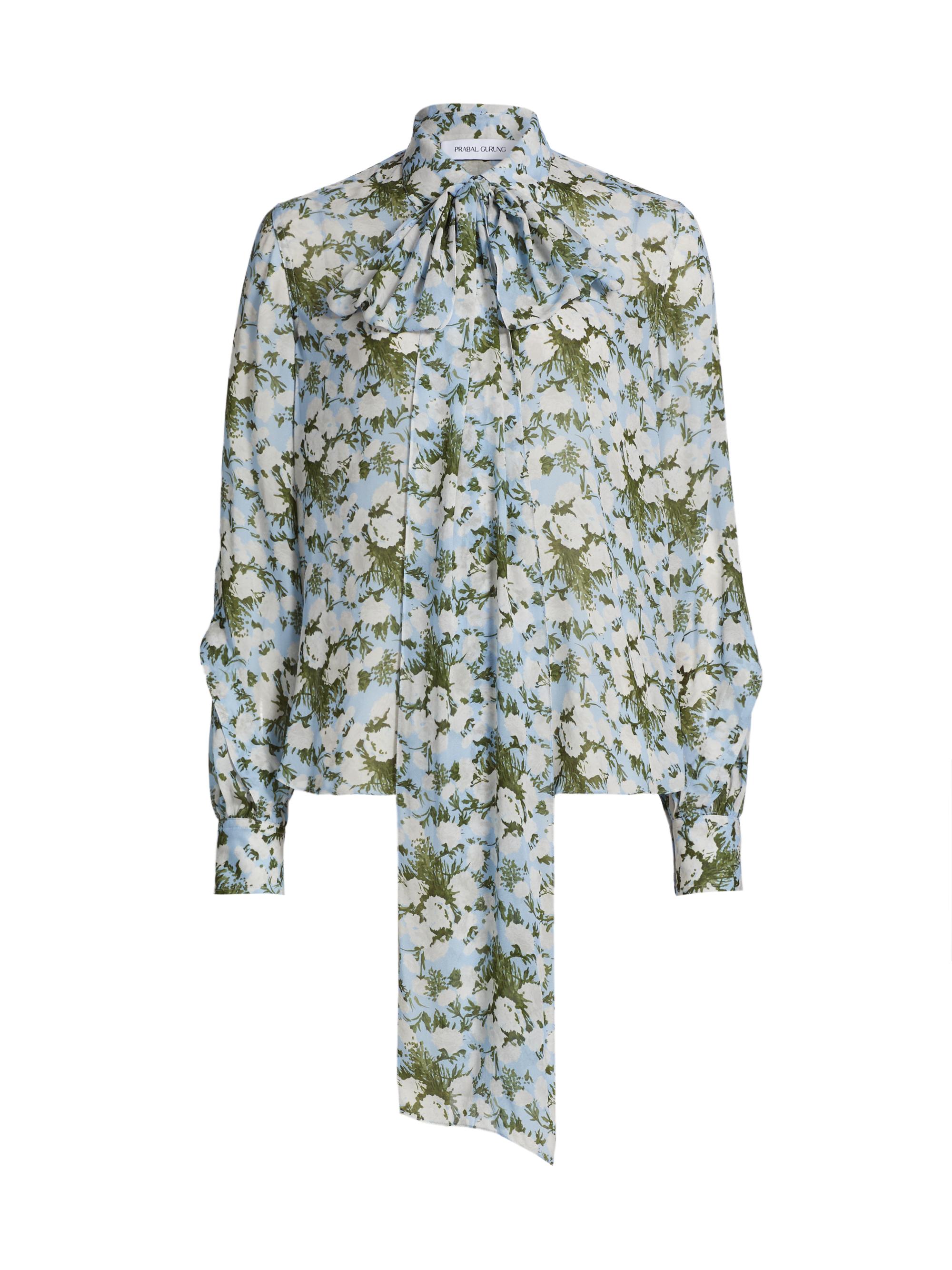 Prabal Gurung Women's Printed Neck Tie Blouse - Blue Multi