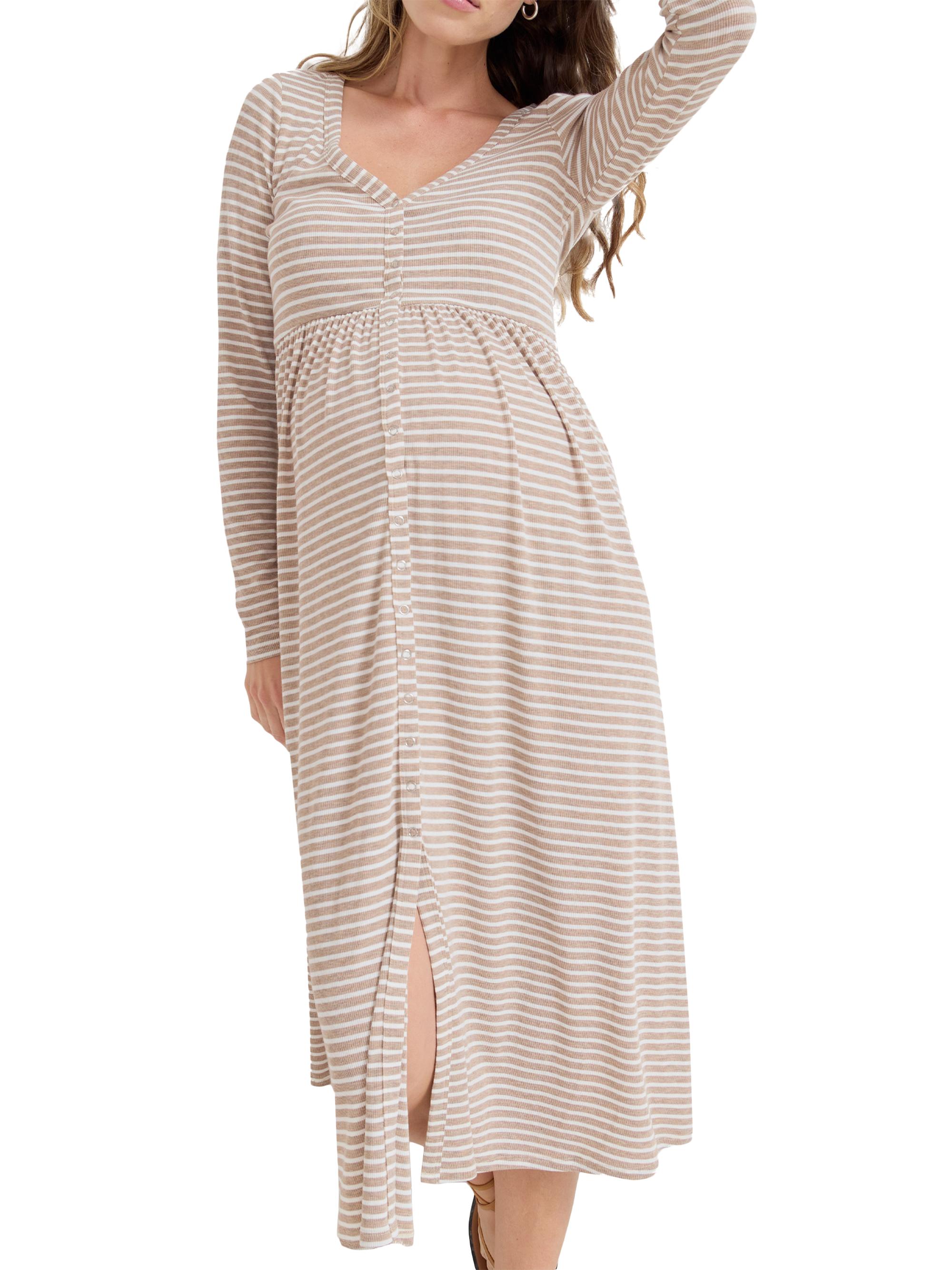 Hatch Women's The Softest Rib Maternity Nursing Friendly Dress - Biscotti  Stripe