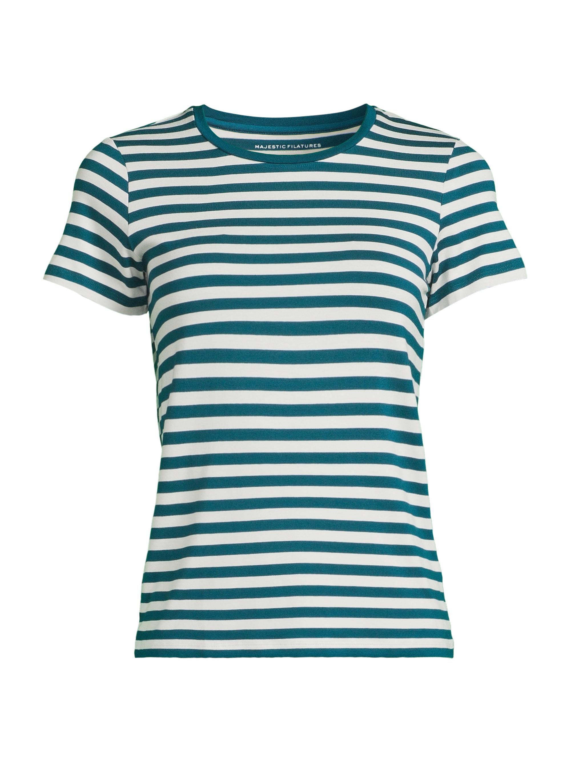 Majestic Filatures Women's Soft Touch Stripe T-Shirt - Bleu Majestic