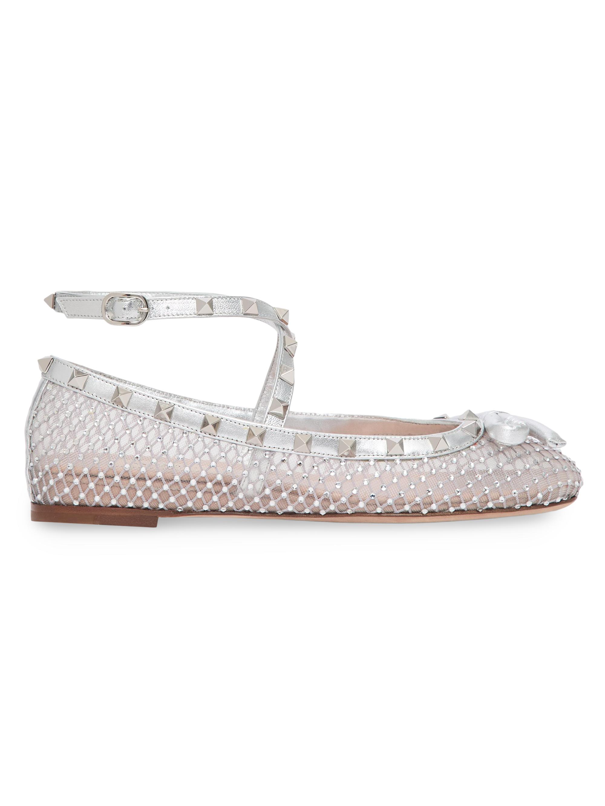 Valentino Garavani Women's Rockstud Mesh Ballerinas - Silver