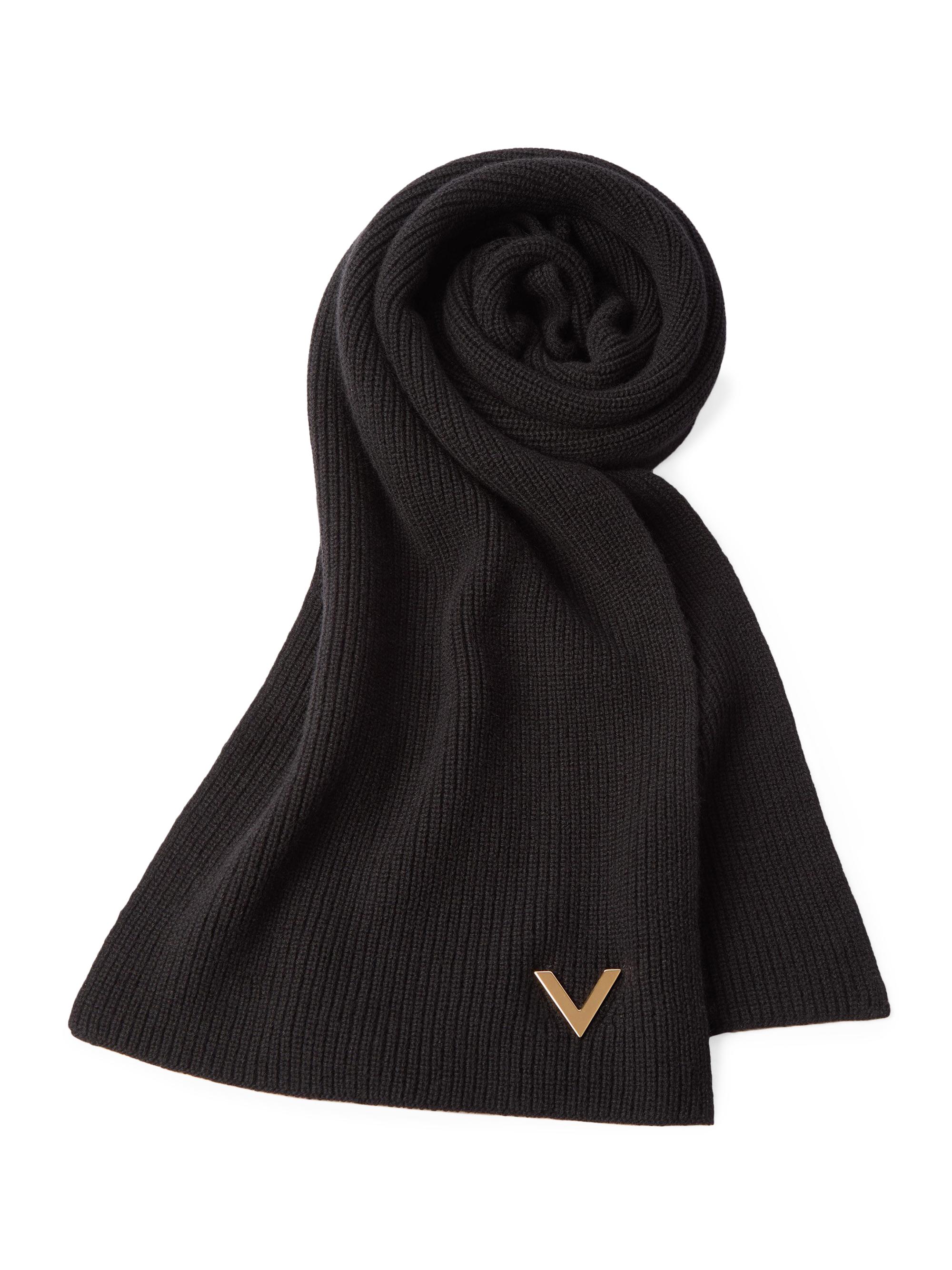 Valentino Garavani Women's Cashmere Scarf with Metal V Applique - Black