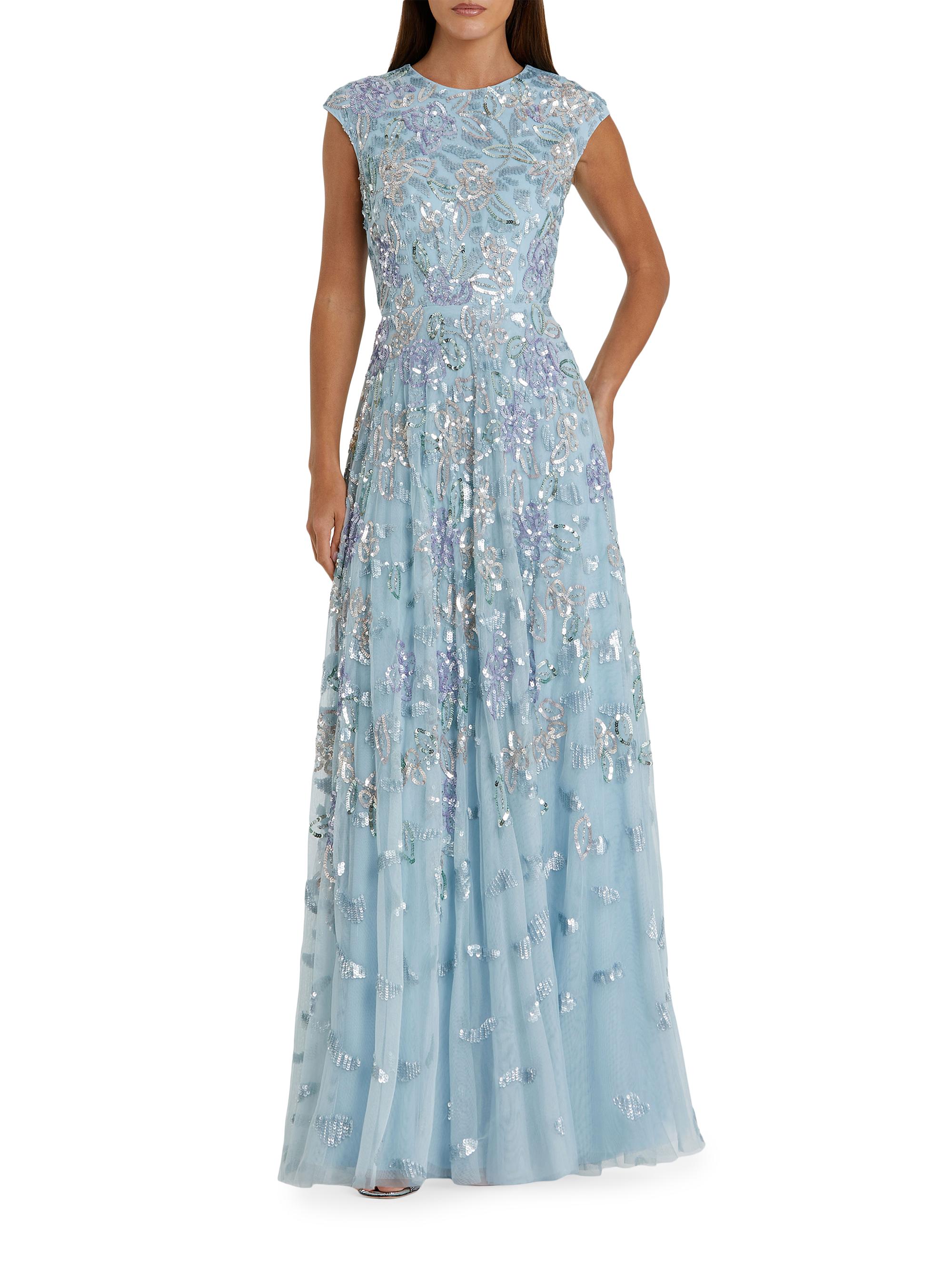 Mac Duggal Women's Evening Sequined Cap-Sleeve A-Line Gown - Ice Blue Multi