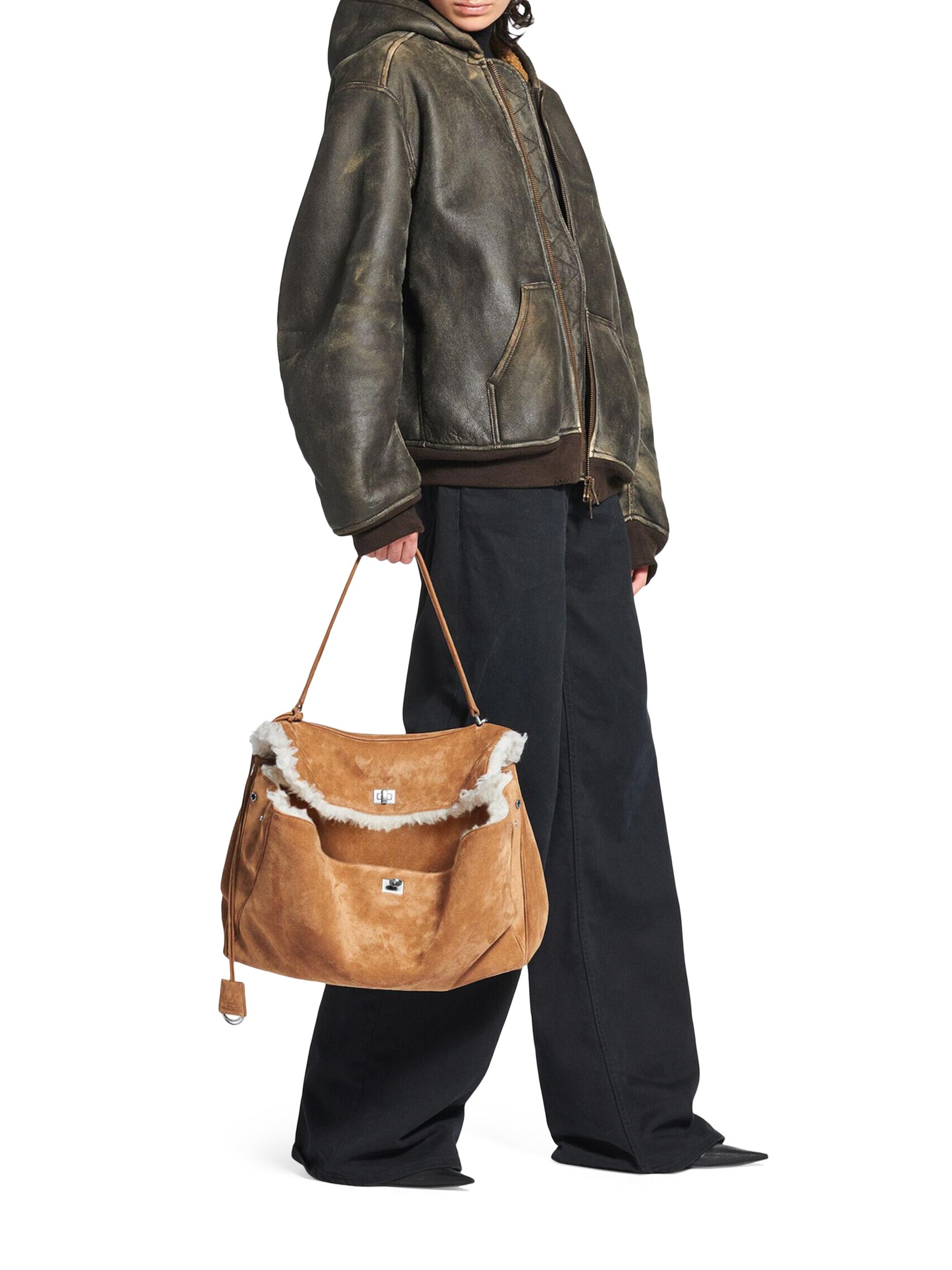 Balenciaga Women's Rodeo  Suede and Wool Handbag - Noce