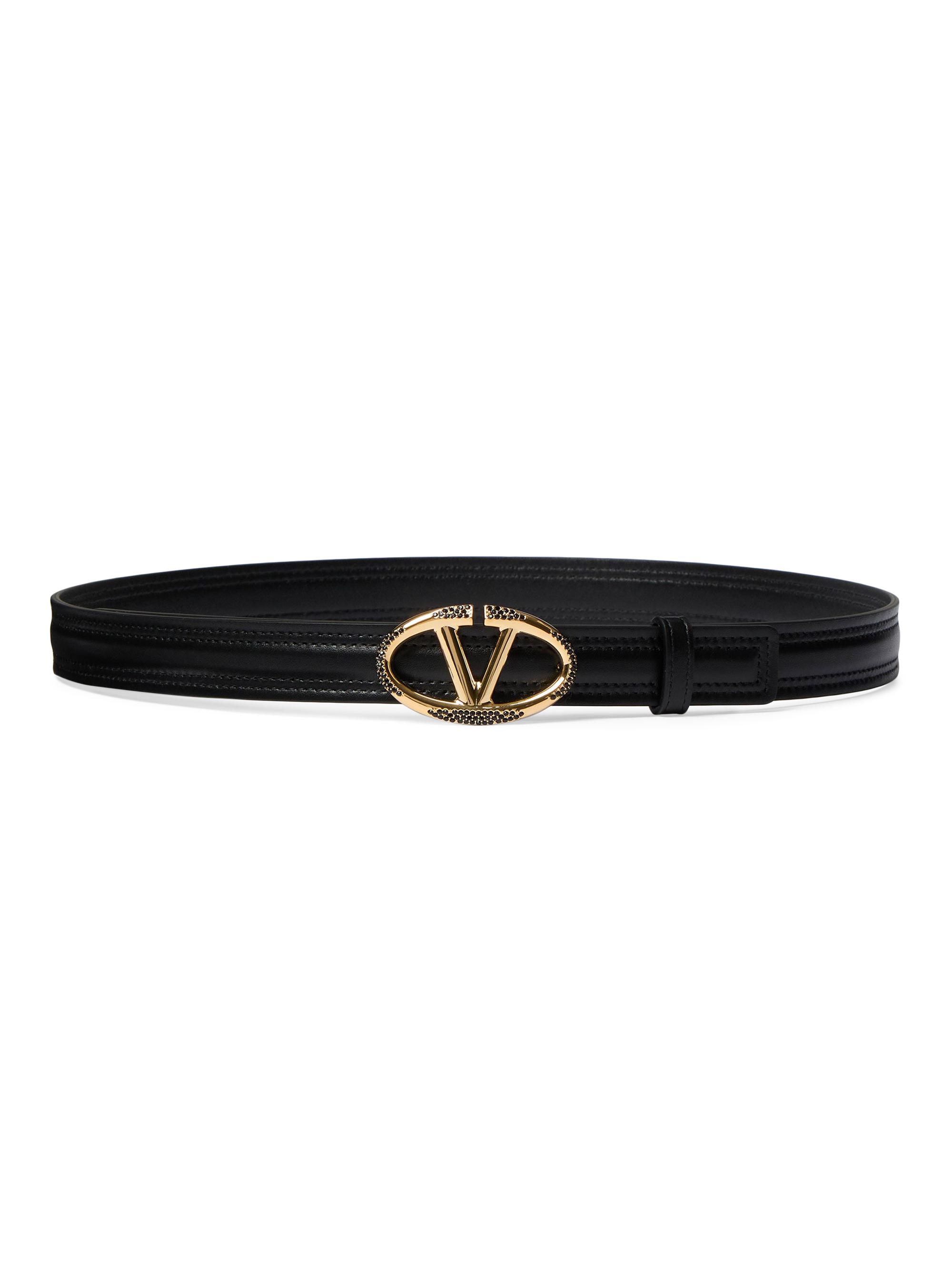 Valentino Garavani Women's The Bold Edition VLogo Shiny Calfskin Belt 20MM - Black