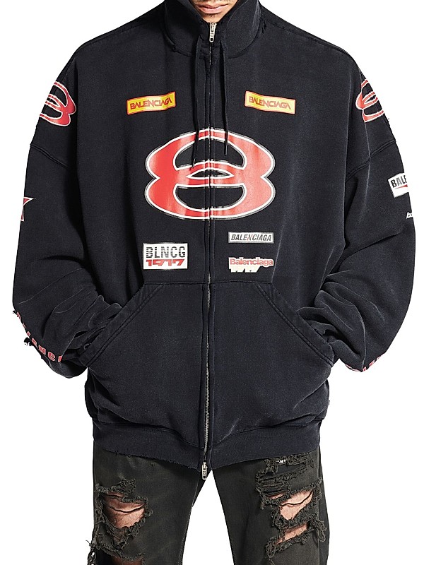 Shop Balenciaga Sponsor Logos Large Zip-Up Hoodie | Saks Shop Balenciaga Sponsor Logos Large Zip-Up Hoodie | Saks