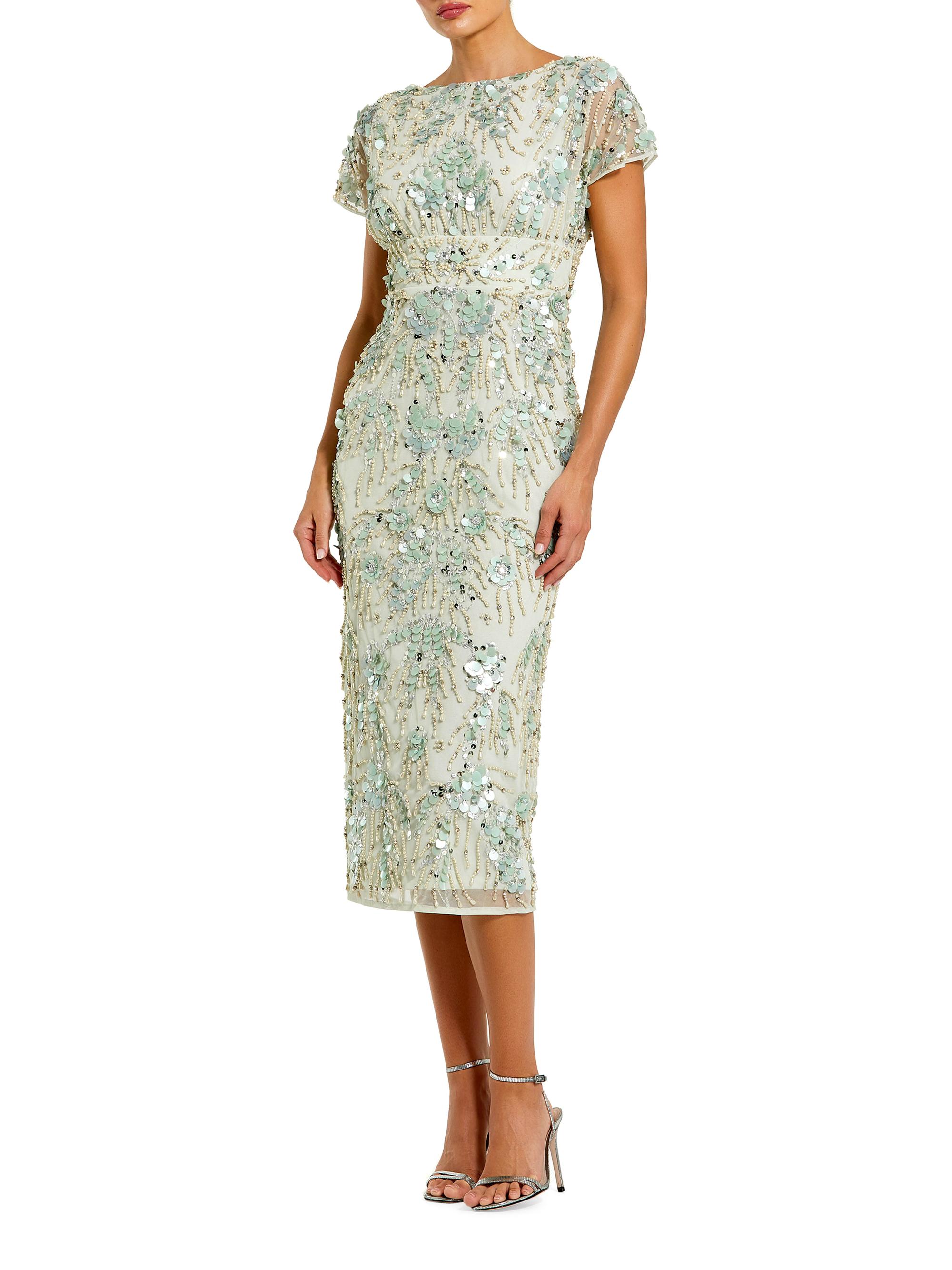 Mac Duggal Women's Cocktail Embellished Mesh Cap-Sleeve Midi-Dress - Sage