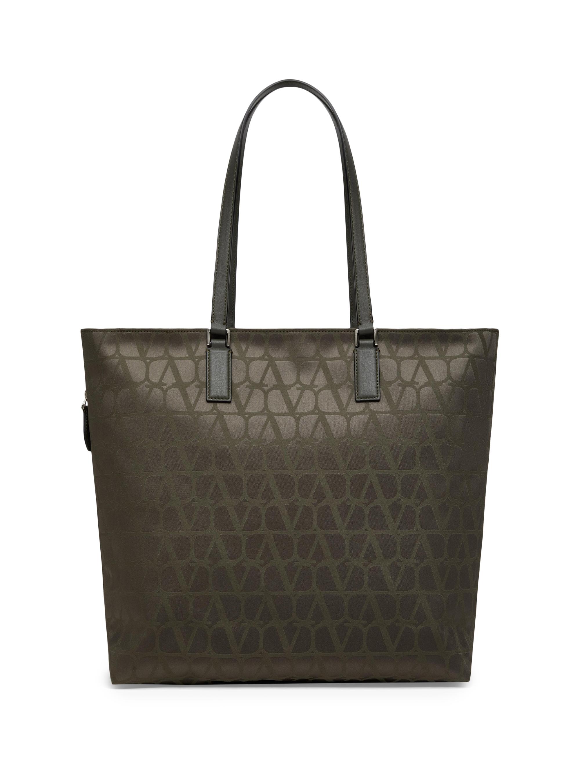 Valentino Garavani Men's Toile Iconographe Shopping Bag with Leather Details - Black