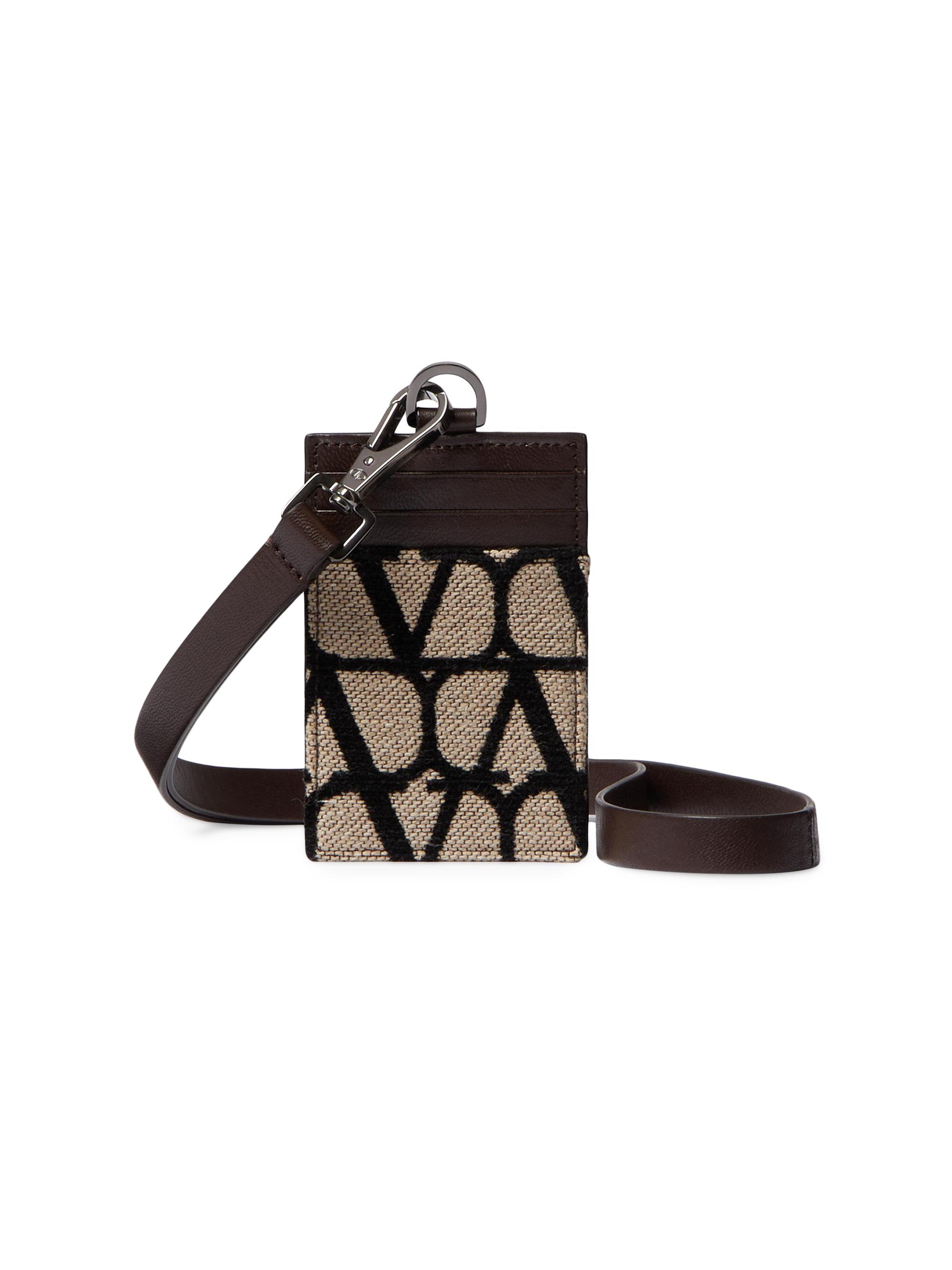 Valentino Garavani Men's Vertical Cardholder in Toile Iconographe with Leather Details - Beige Black