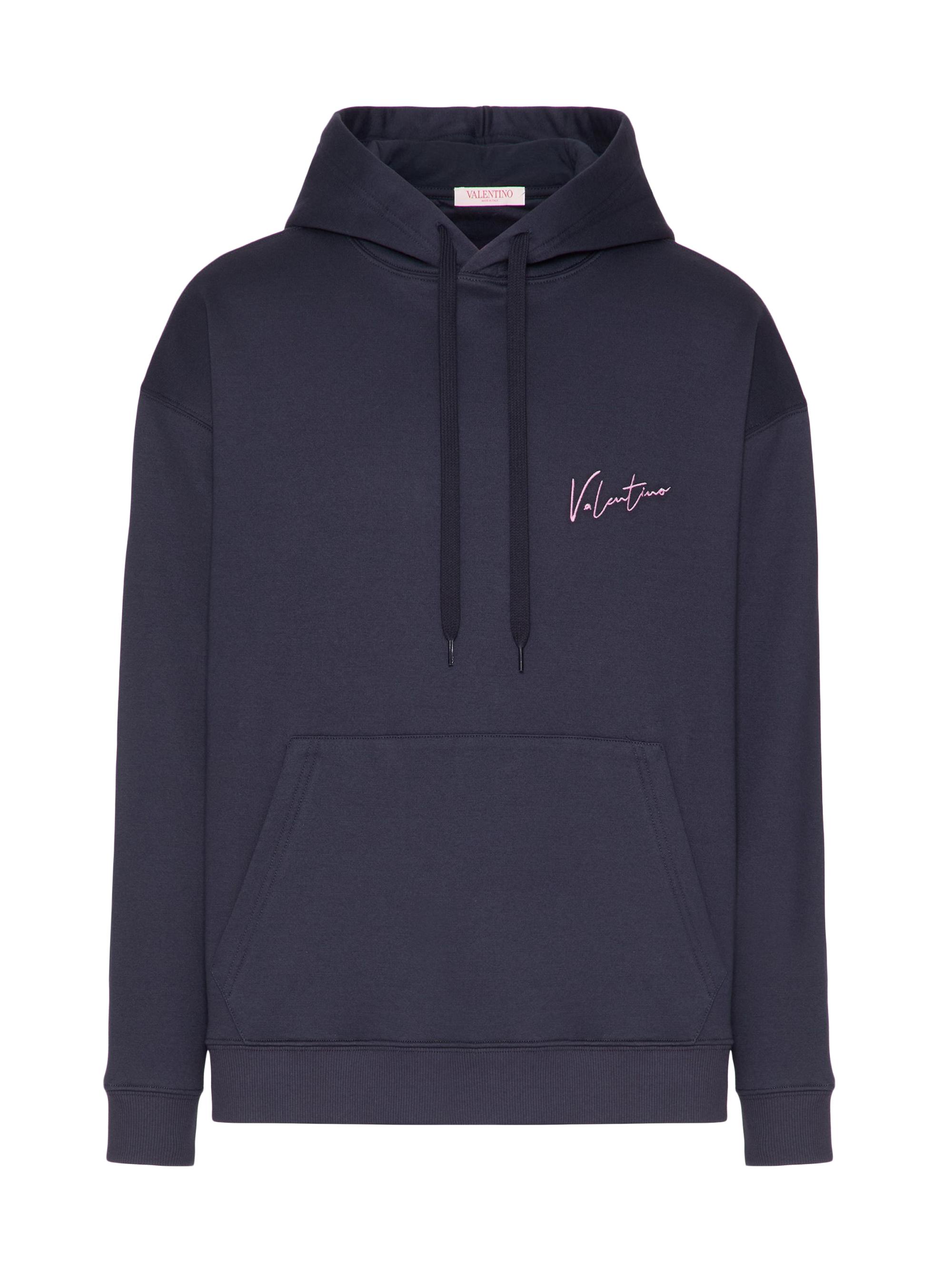 Valentino Garavani Men's Cotton Hooded Sweatshirt with Embroidery - Navy