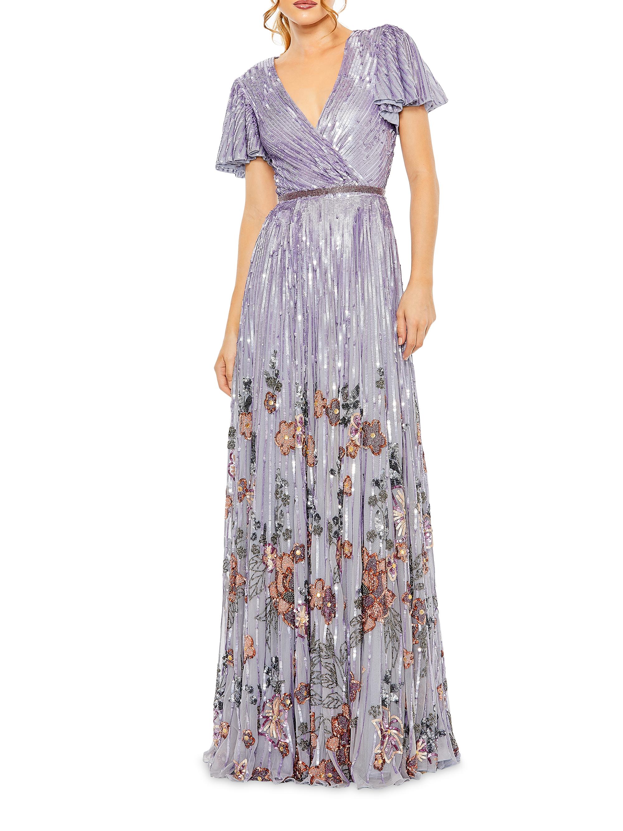 Mac Duggal Women's Evening Floral Sequin V-Neck Gown - Lilac