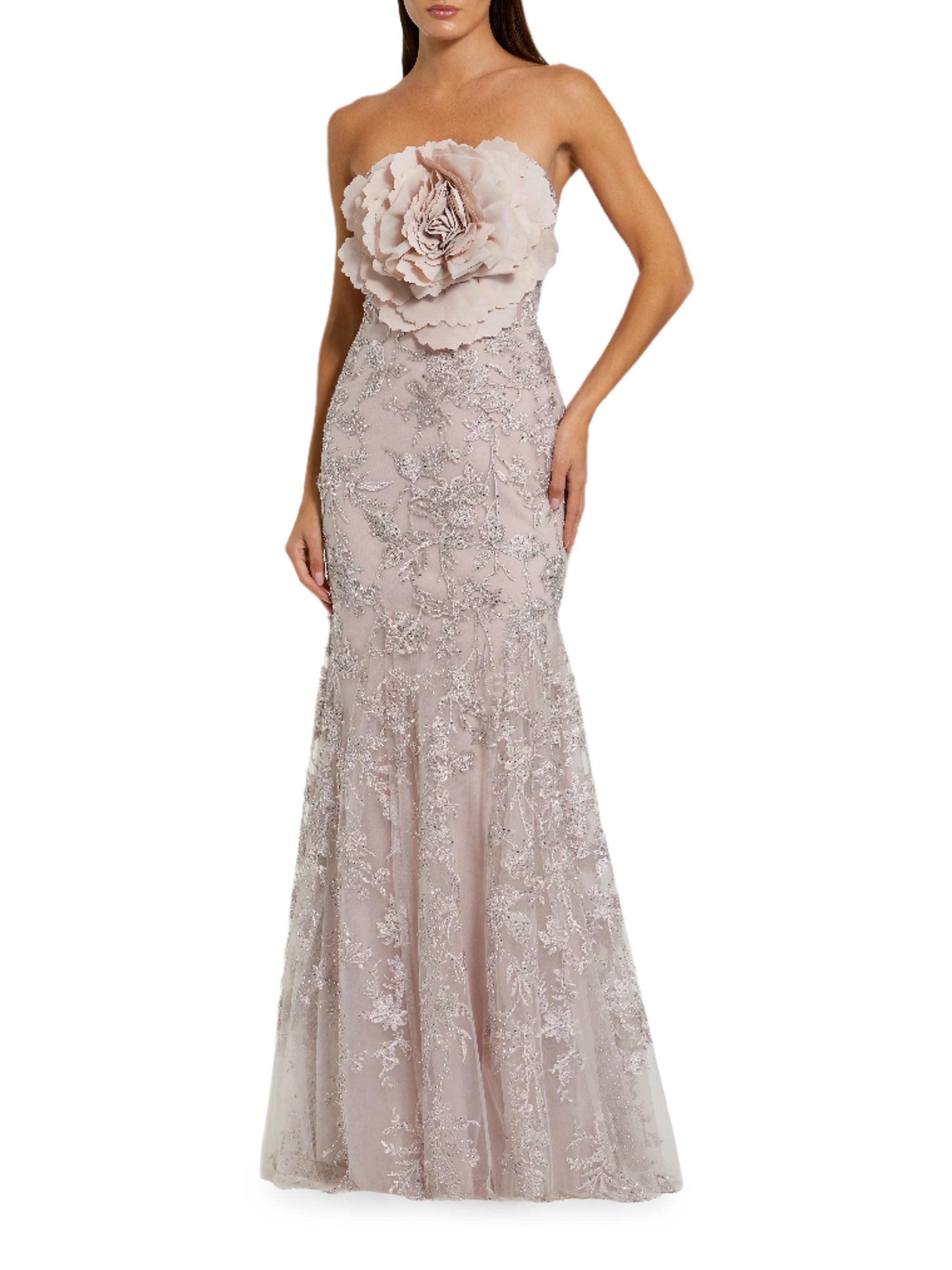 Mac Duggal Women's Prom Floral Embellished Strapless Gown - Mocha