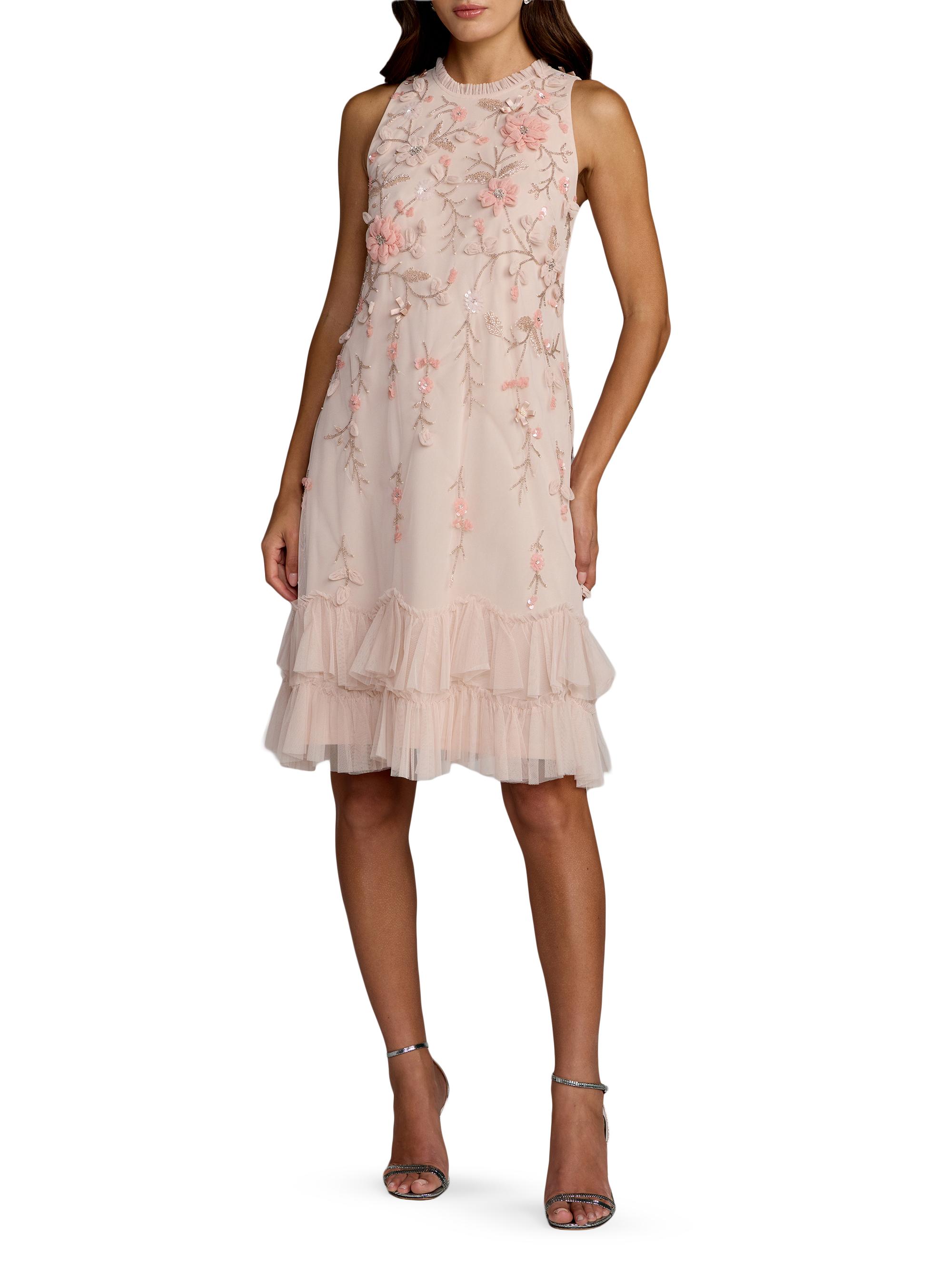 Mac Duggal Women's Cocktail Floral Embellished Chiffon Tiered Dress - Peach
