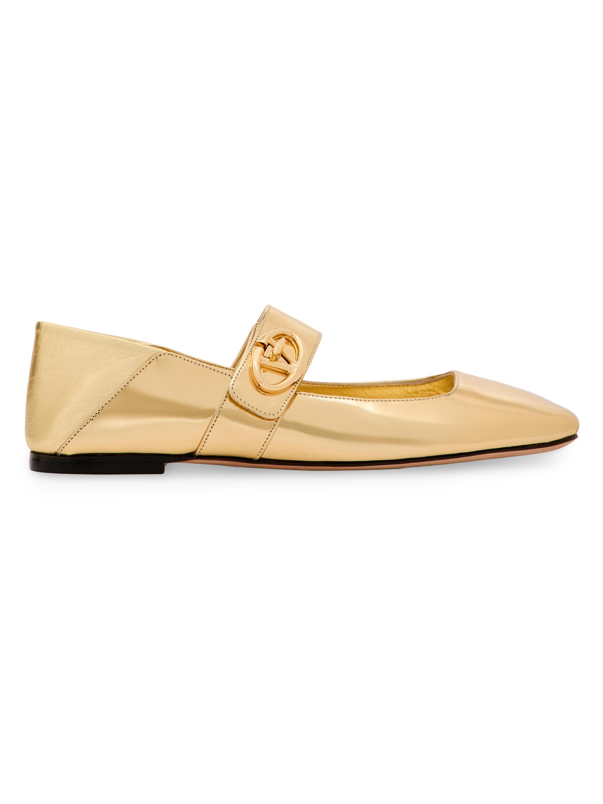 Valentino Garavani Women's Mary Jane VLogo Locker Ballerinas - Gold