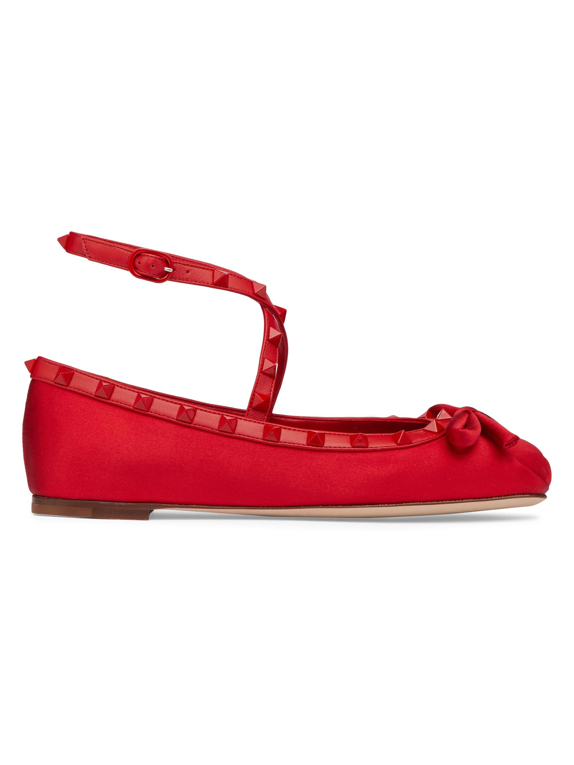 Valentino Garavani Women's Rockstud Satin Ballerinas - Rouge Pur
