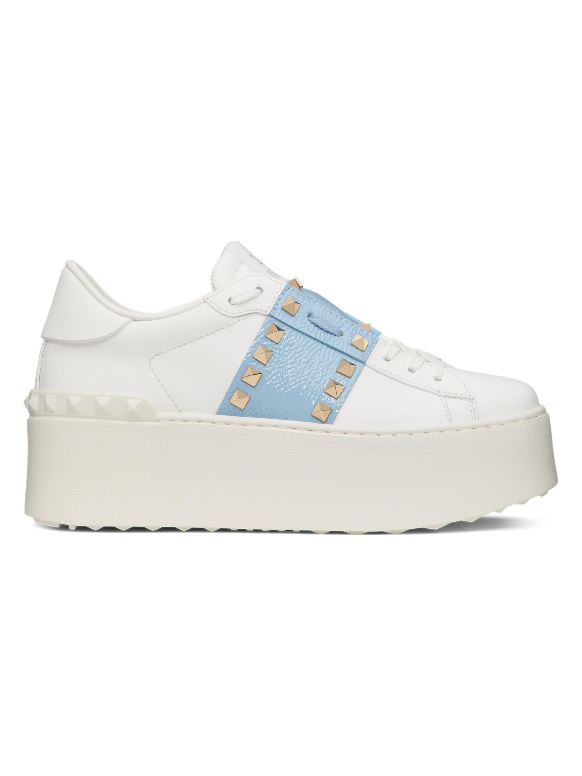 Valentino Garavani Women's Flatform Rockstud Untitled Sneakers - White Popeline Blue