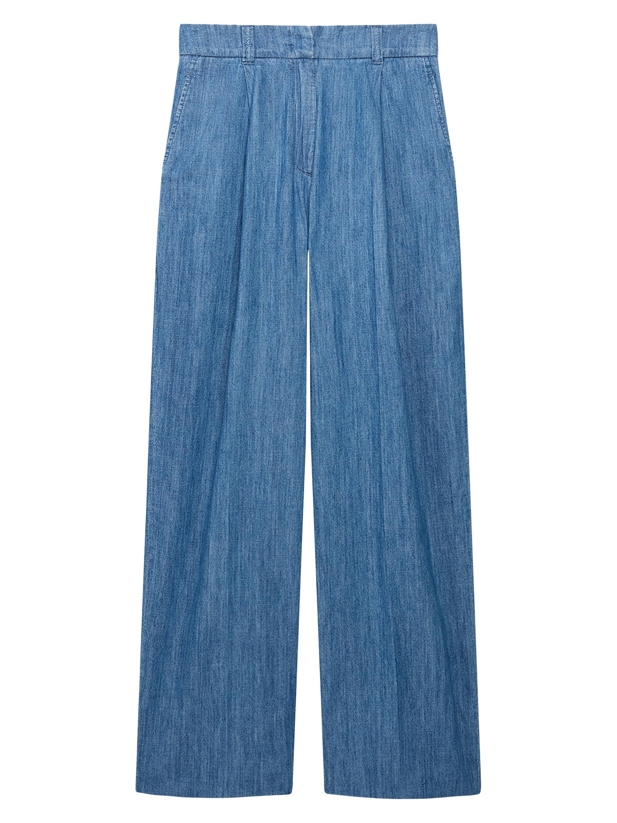Another Tomorrow Women's Chambray Relaxed Wide Leg Pants - Medium Blue