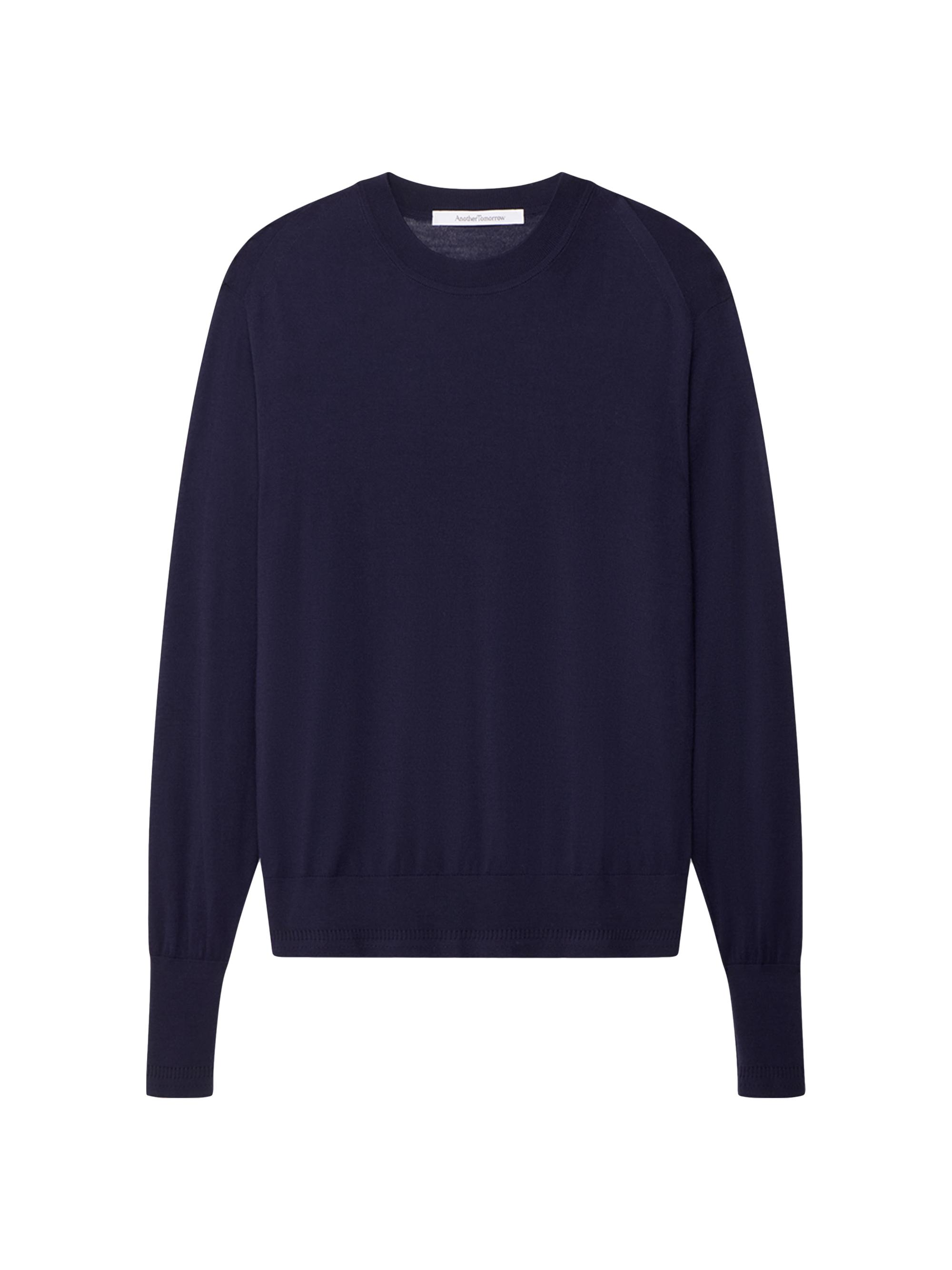 Another Tomorrow Women's Feather Weight Crew Sweater - Indigo