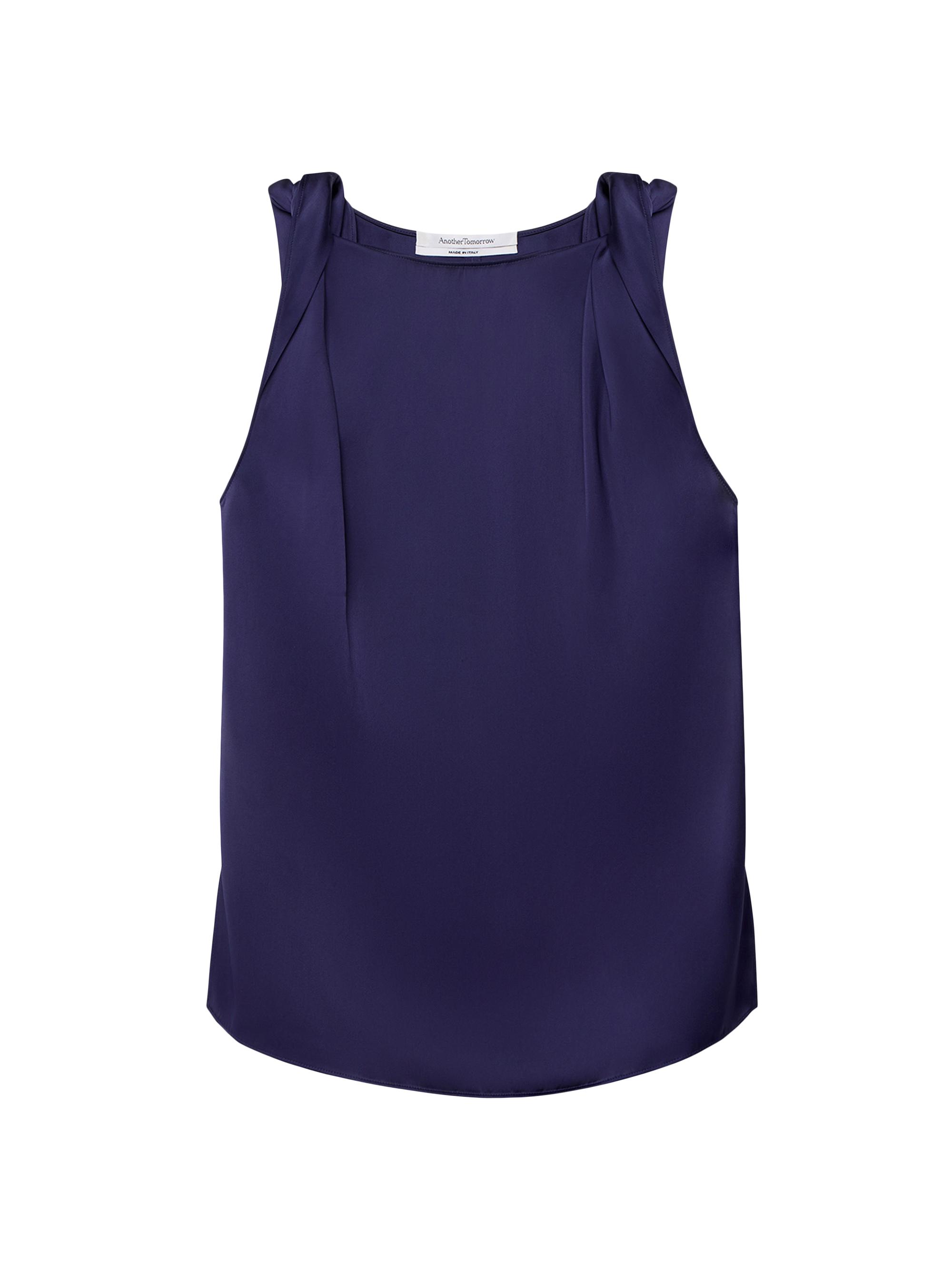 Another Tomorrow Women's Twist Shoulder Top - Indigo