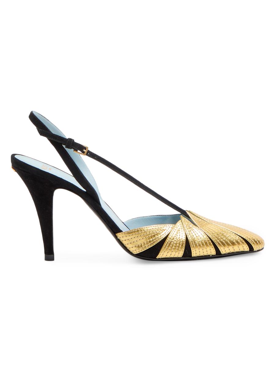 パンプス VALENTINO Two-tone lace and leather Foliefoliage pumps Foliefoliage Pumps In Abrasive Calfskin And Lace 85mm for