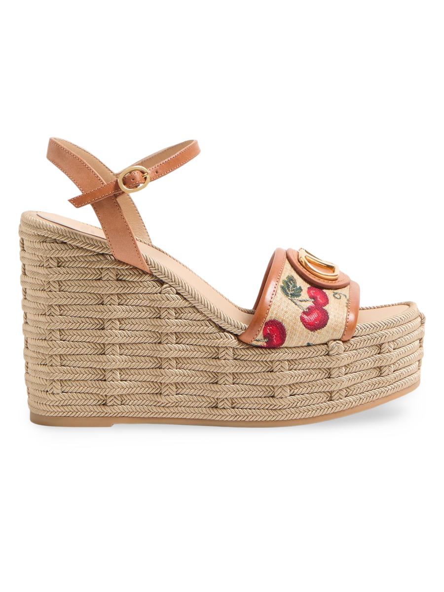 Valentino Garavani VLogo Signature Cherryfic Pattern Wedge Sandals