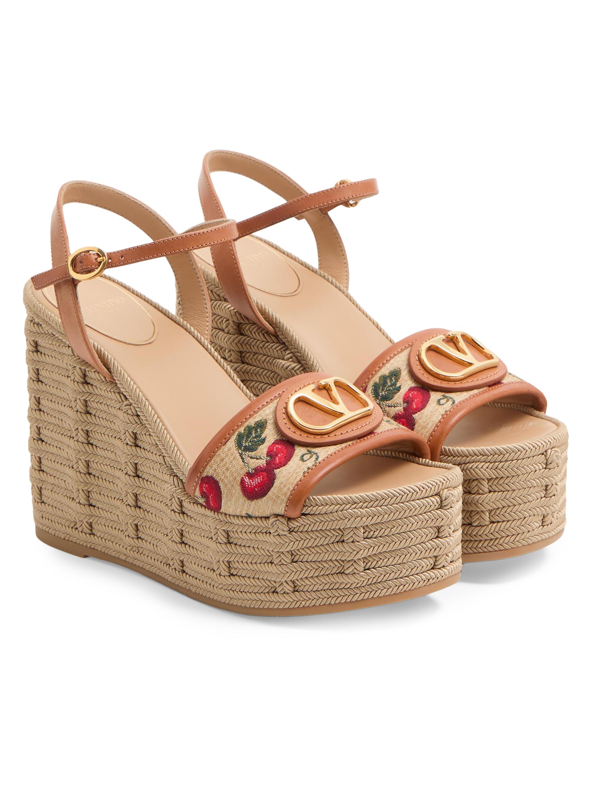 Valentino Garavani VLogo Signature Cherryfic Pattern Wedge Sandals