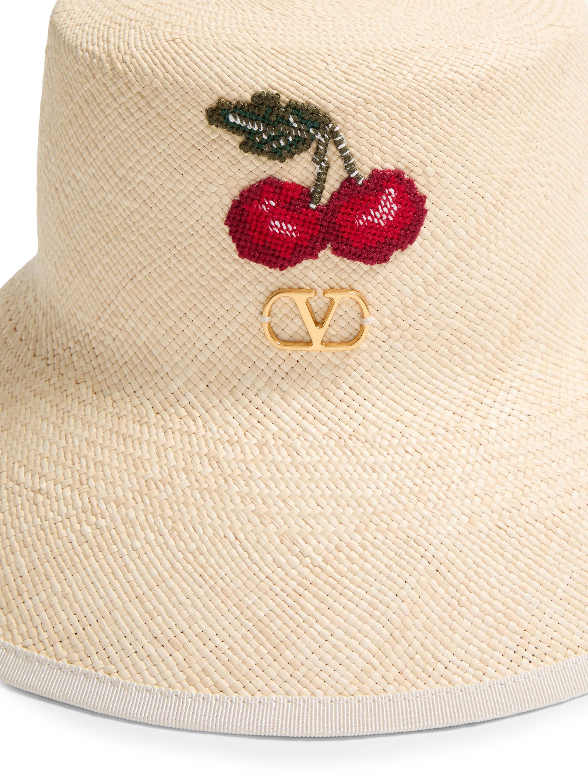 Valentino Garavani VLogo Signature Straw Bucket Hat with Leather