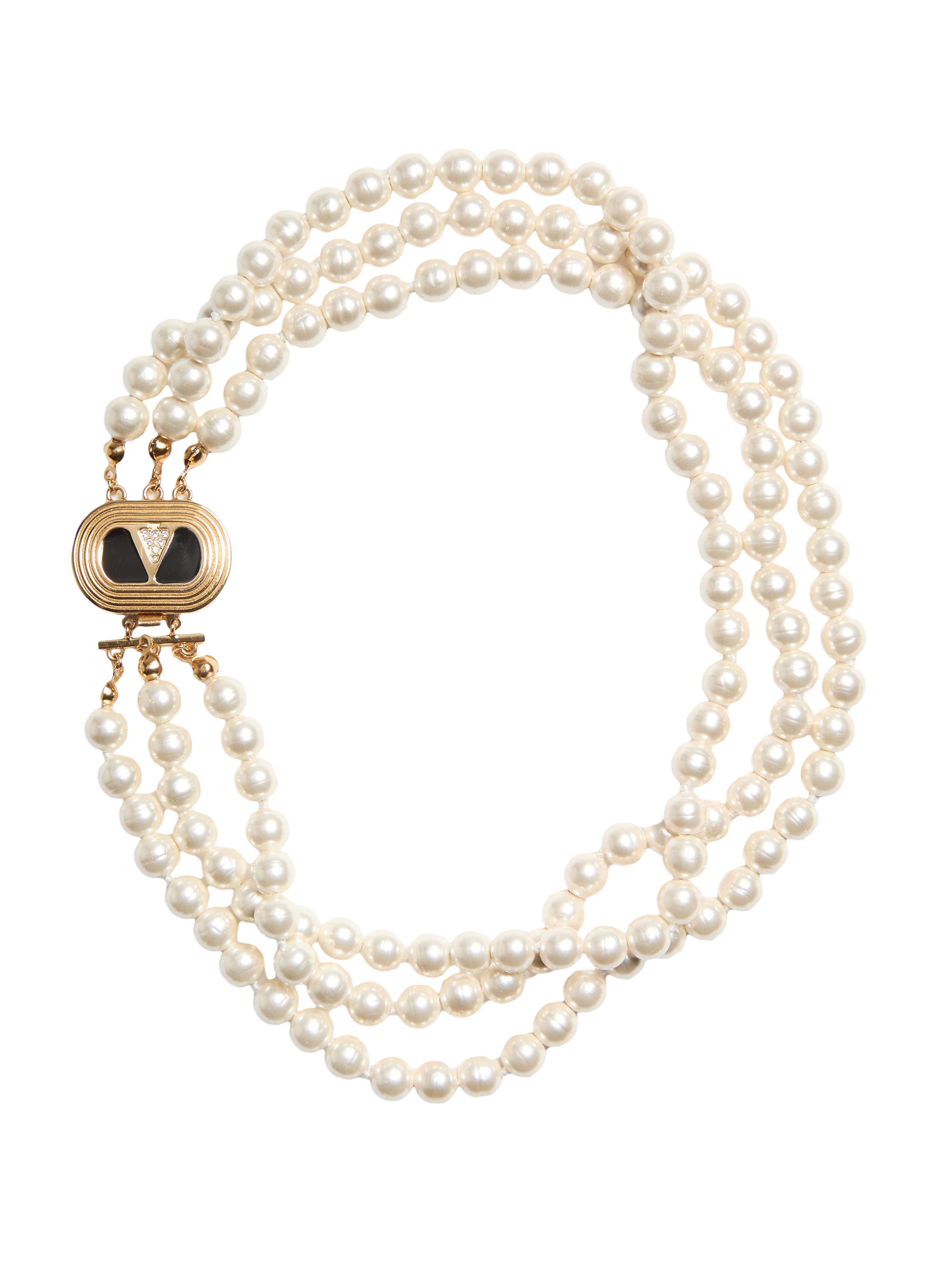 Valentino Garavani Women's Oval Necklace in Metal, Enamel, Pearls and Swarovski Crystals - Gold Black Cream