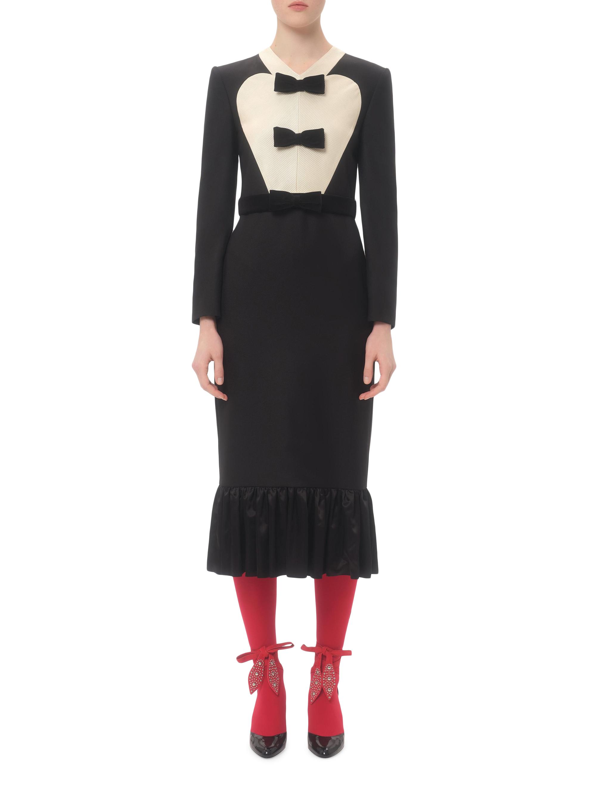 Valentino Garavani Women's Virgin Wool Midi Dress With Bows - Black Soft Beige