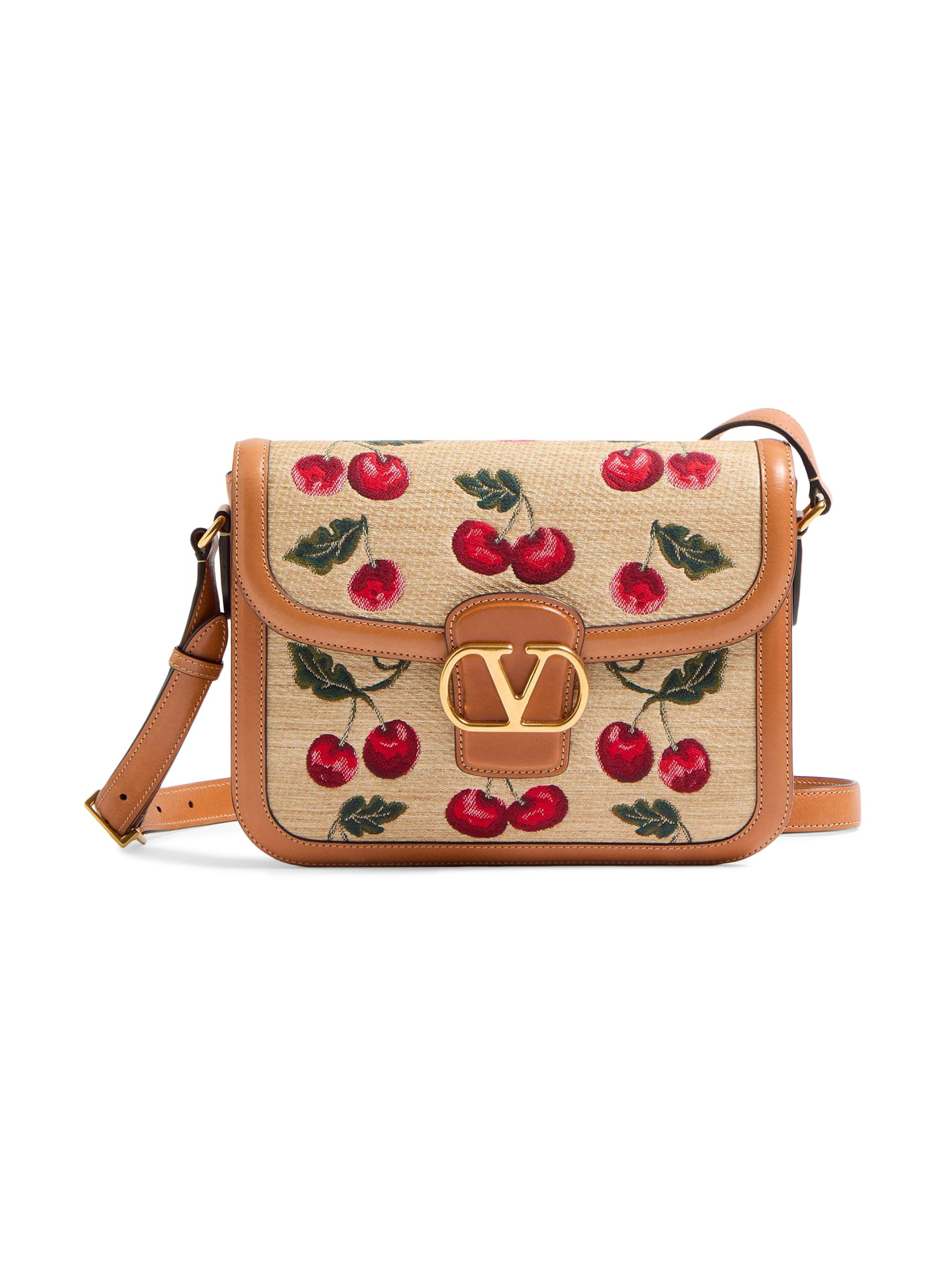 Valentino Garavani Women's 9to5 Shoulder Bag in Synthetic Jacquard Raffia - Natural Red