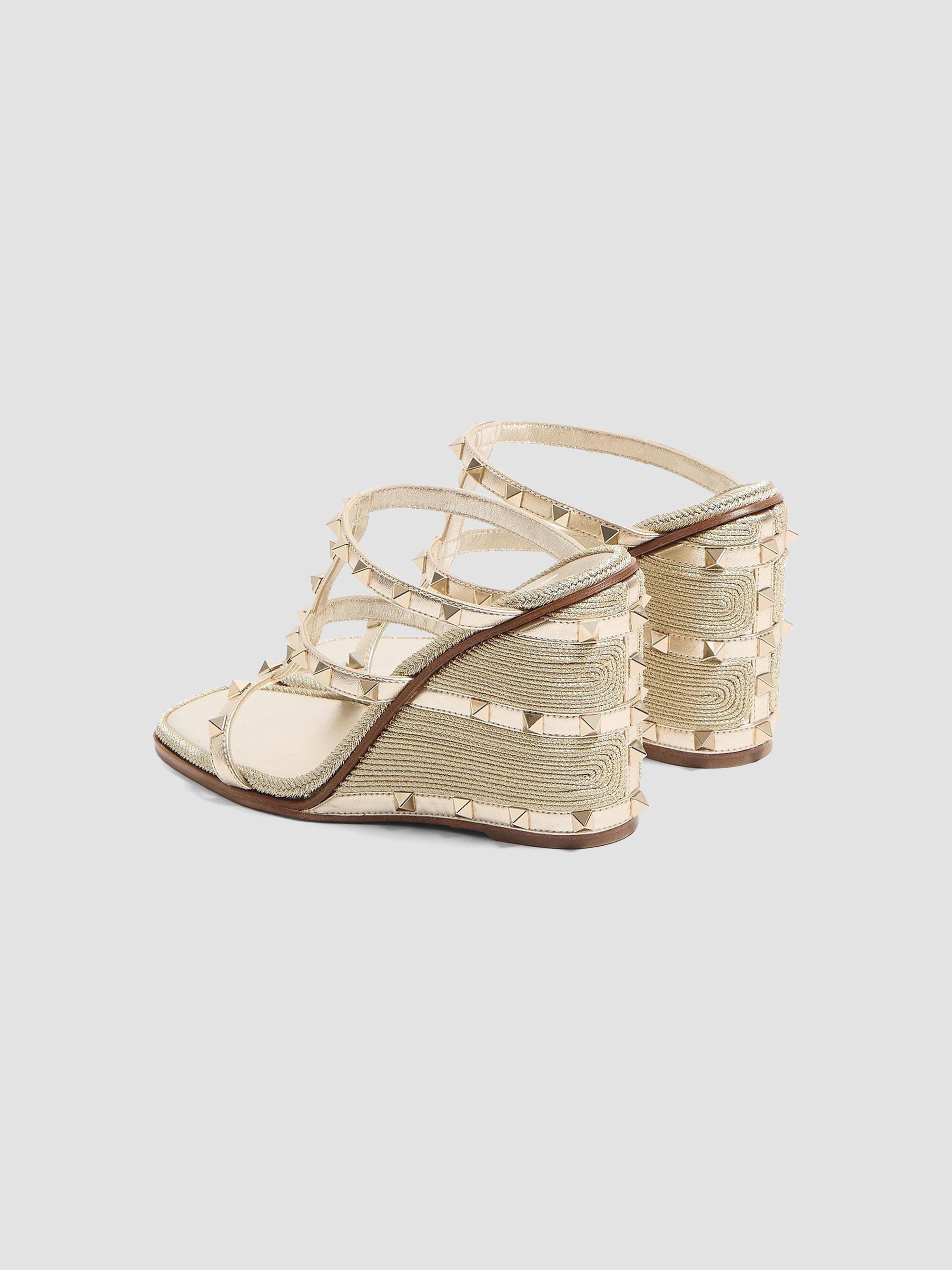 Valentino Garavani Rockstud Wedge Sandals in Laminated Nappa