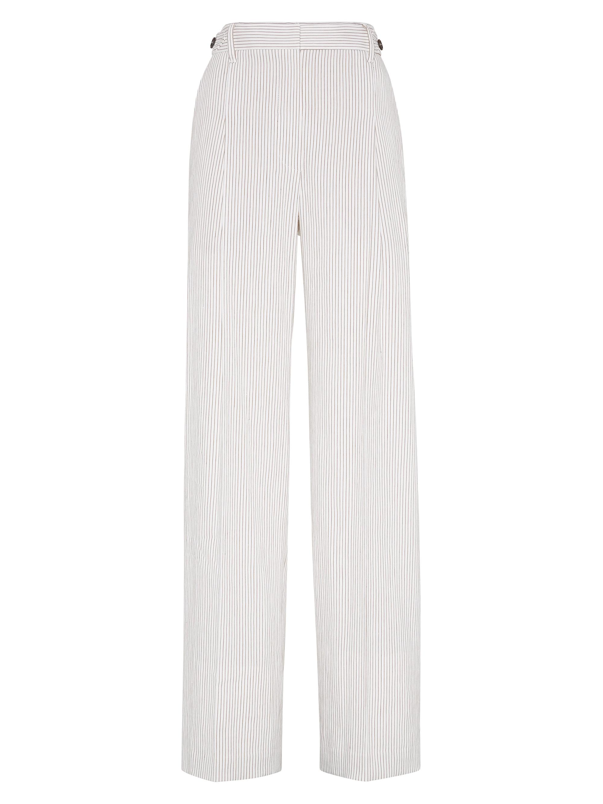 Brunello Cucinelli Women's Comfort Linen and Cotton Chalk Stripe Twill Sartorial Relaxed Trousers - Tobacco