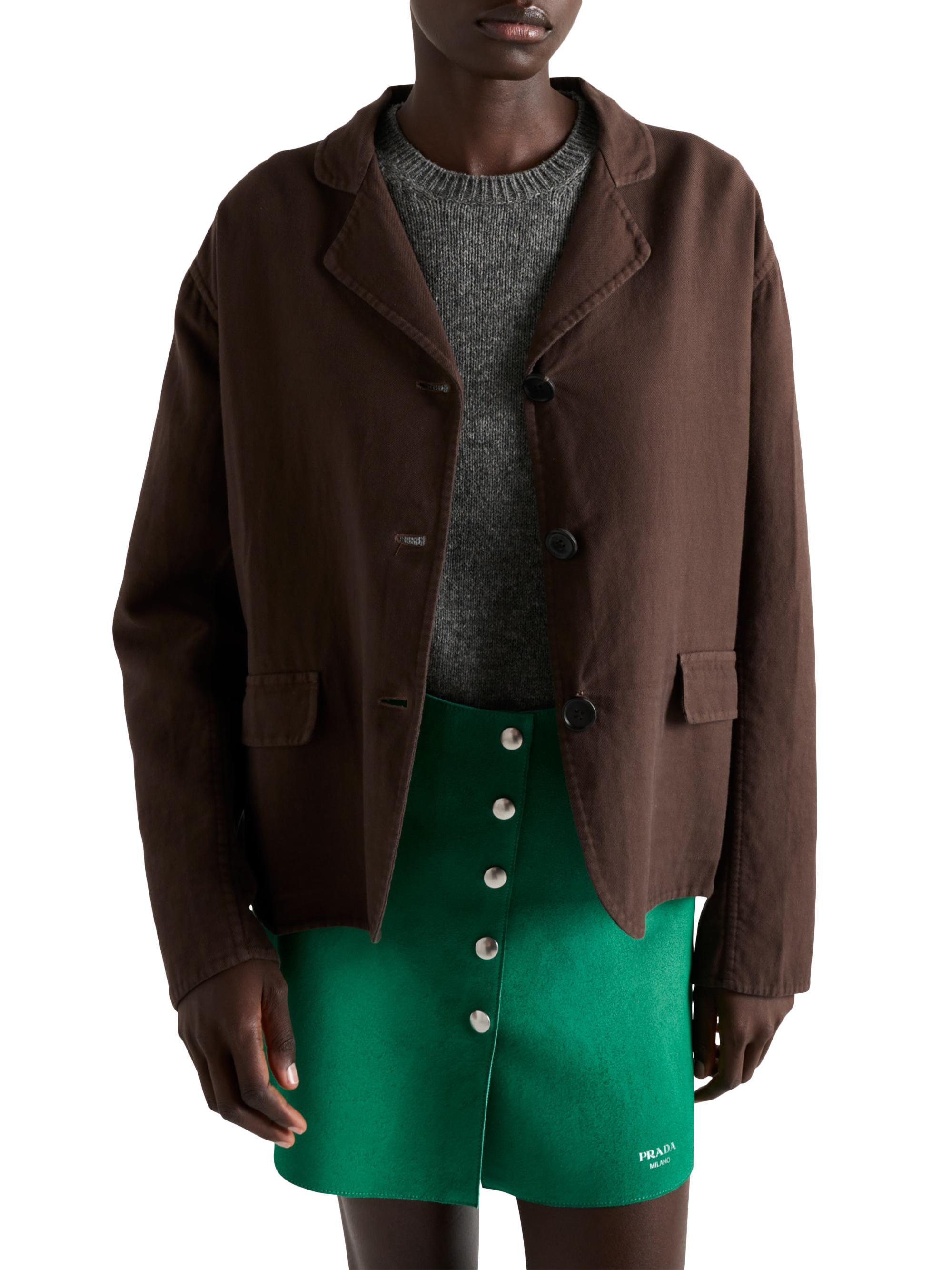 Prada Women's Single-Breasted Old Double Cotton Jacket - Brown - back view in Brown