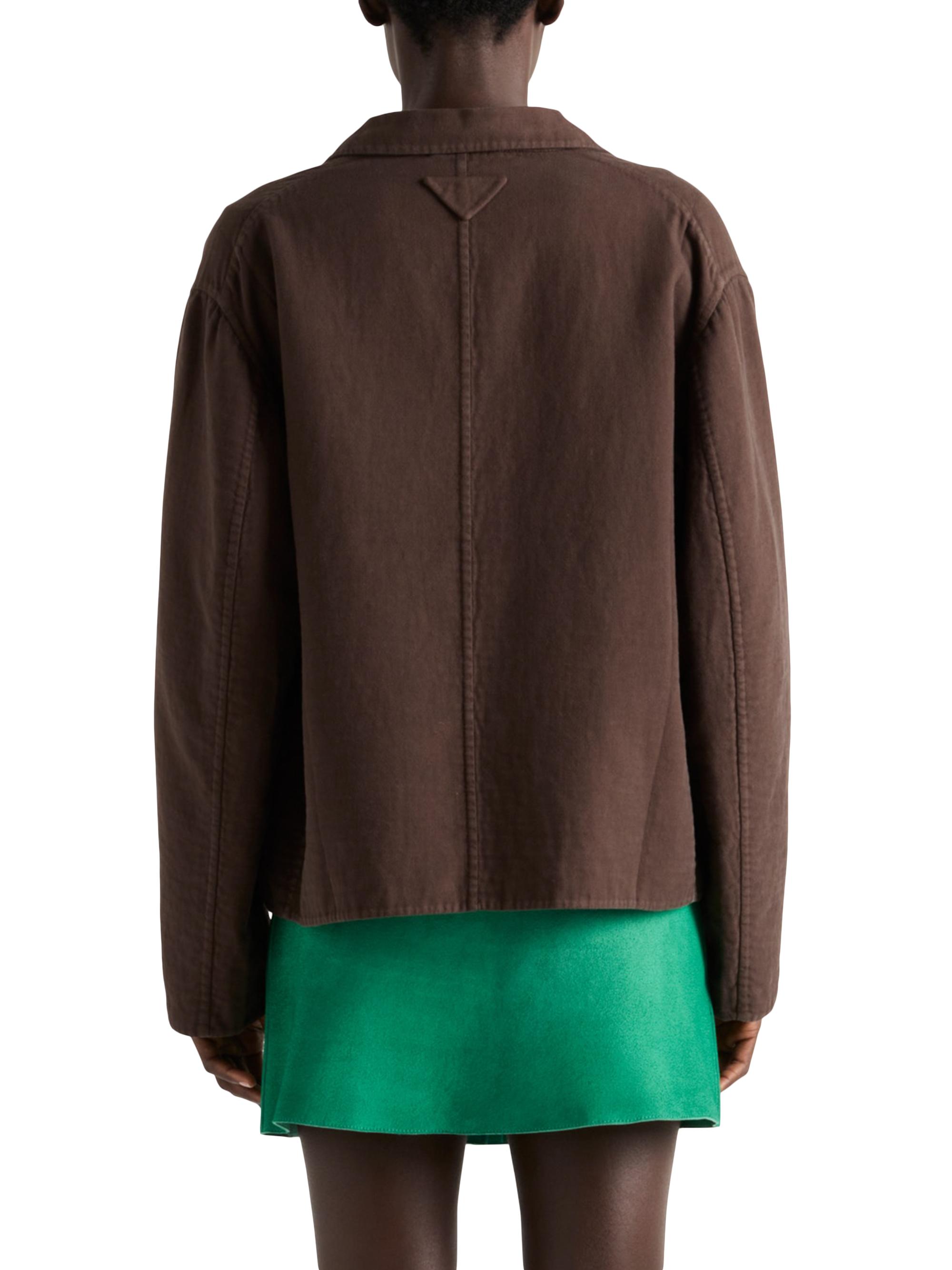 Prada Women's Single-Breasted Old Double Cotton Jacket - Brown - side view in Brown