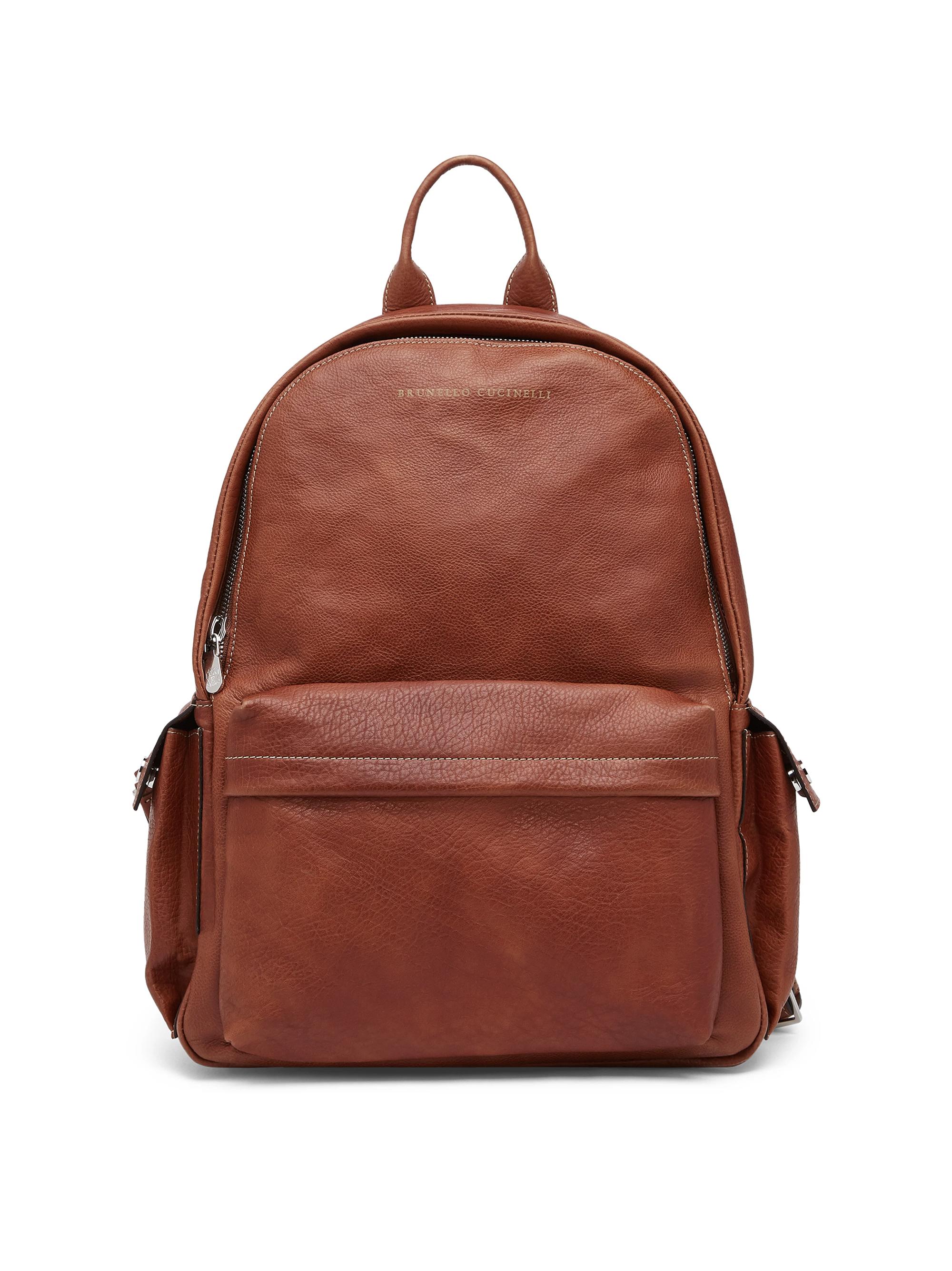 Brunello Cucinelli Men's Grained Calfskin Travel Backpack - Copper