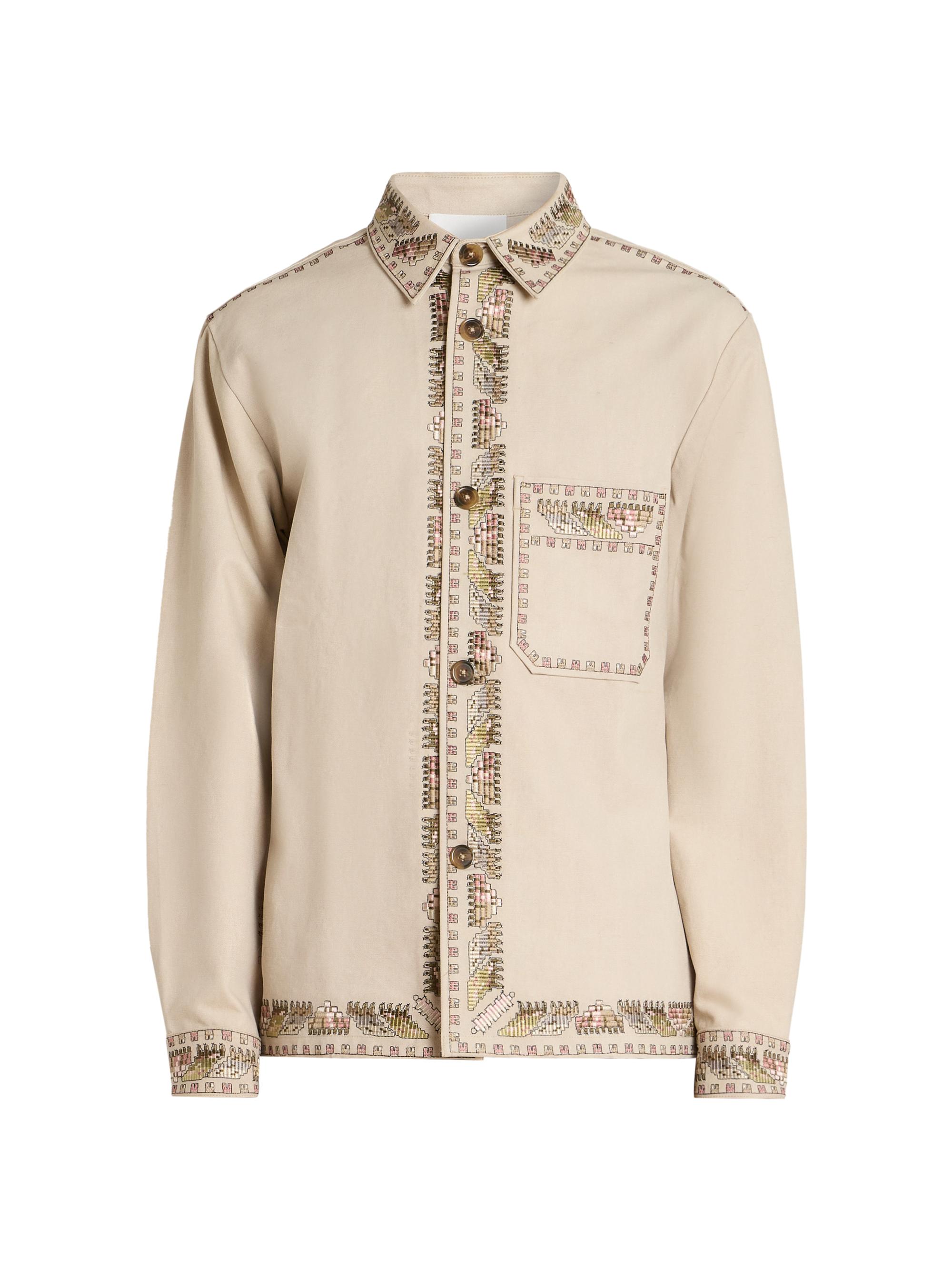Isabel Marant Men's Rudy Embroidered Canvas Shirt Jacket - Ecru