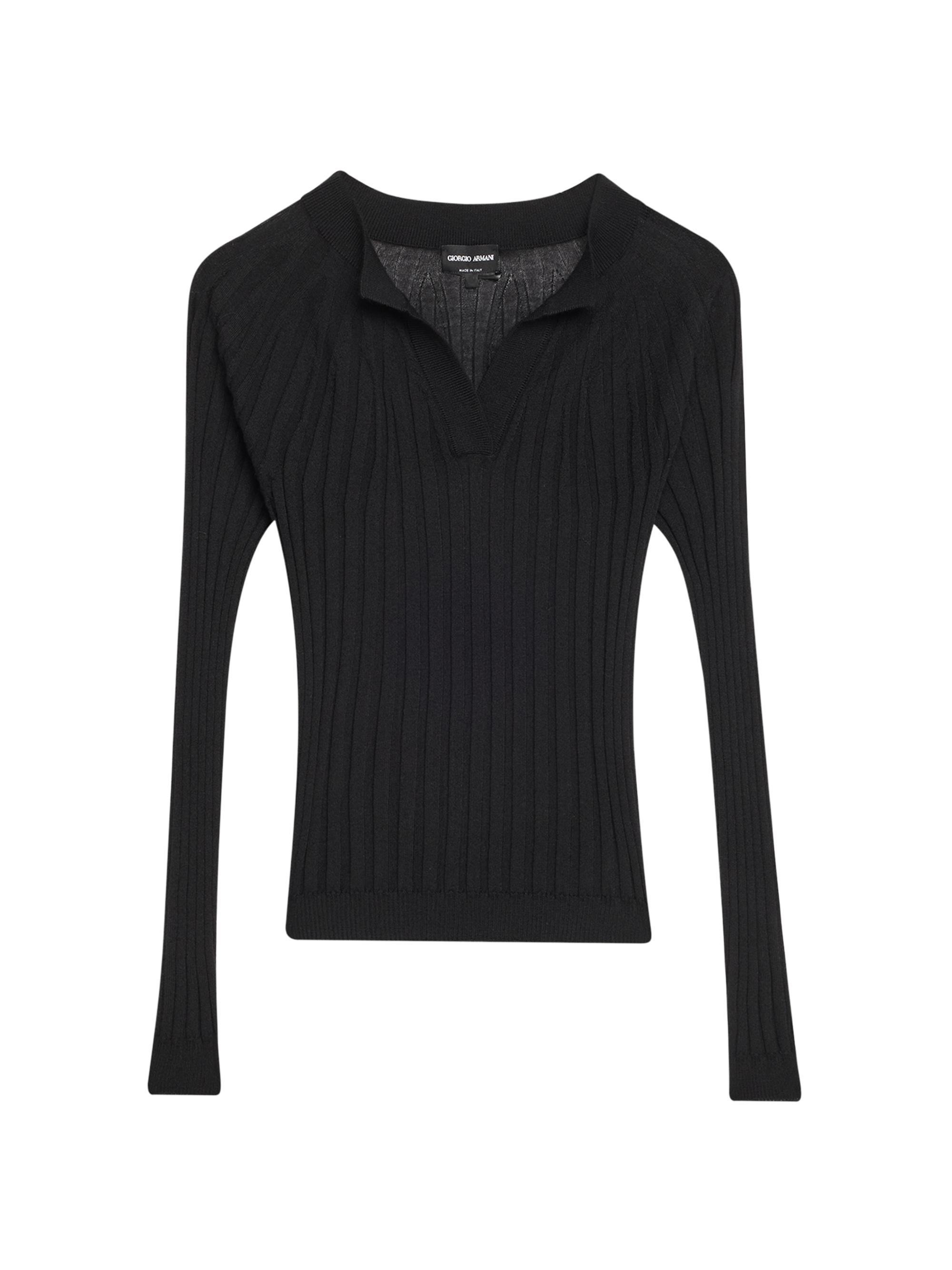 Giorgio Armani Women's Rib-Knit Cashmere & Silk V-Neck Sweater - Black