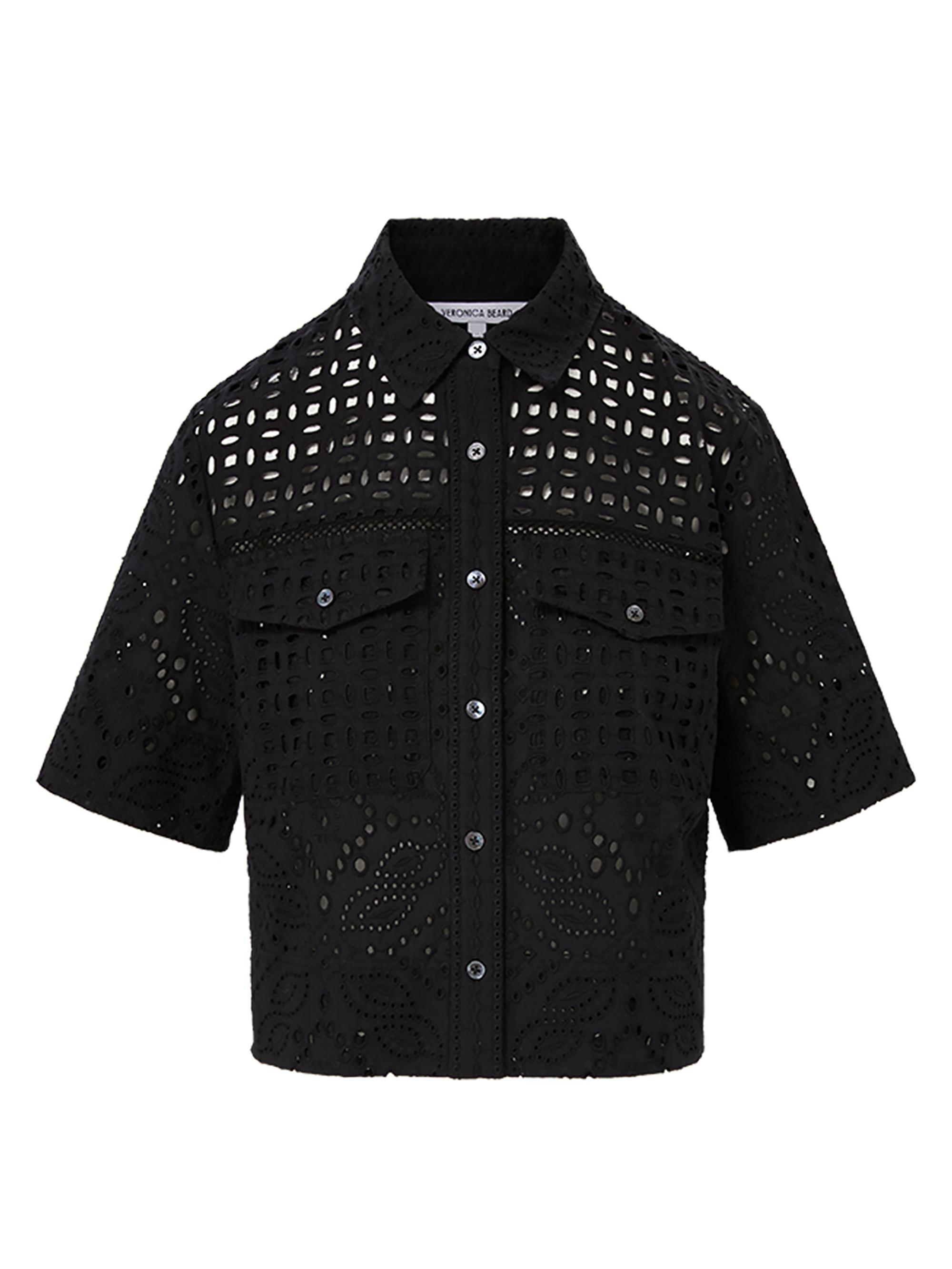 Veronica Beard Women's Spruce Embroidered Cotton Short-Sleeve Top - Black