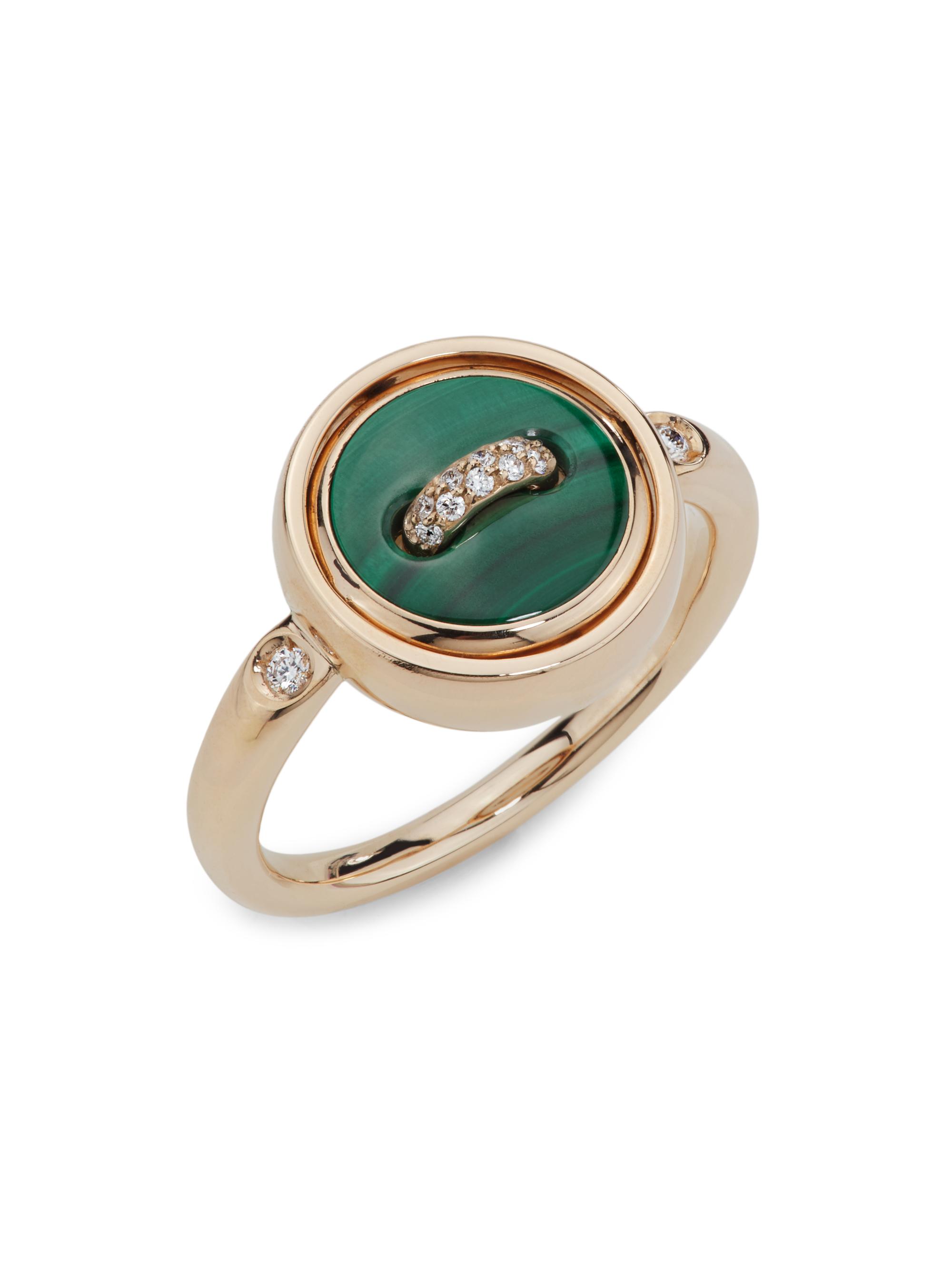 Pomellato Women's Pom Pom Dot Pavé Diamond, Malachite, Mother of Pearl & 18K Rose Gold Reversible Ring - Rose Gold