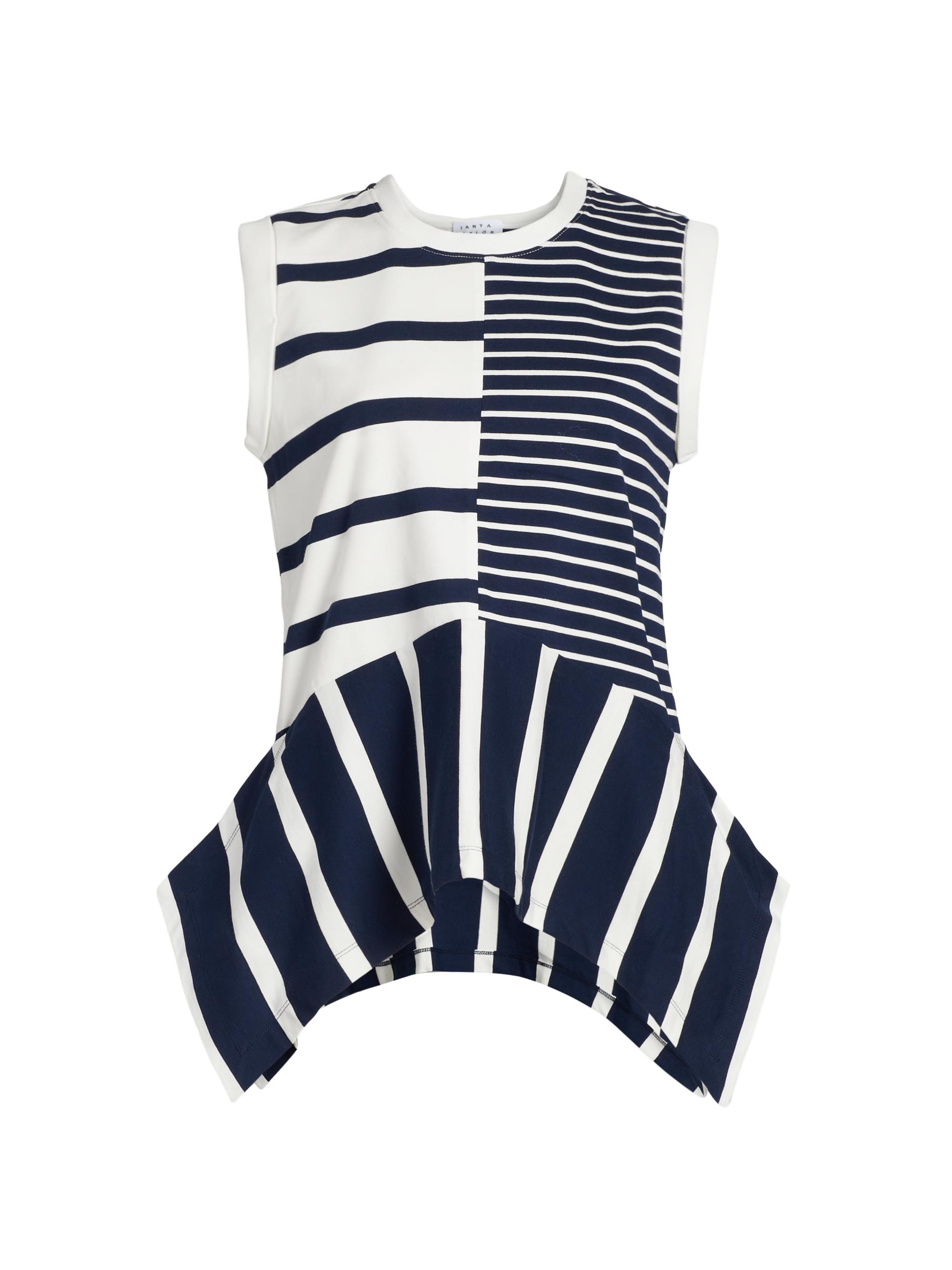 Tanya Taylor Women's Chantel Striped Cotton Jersey Top - Maritime Blue Multi Mix