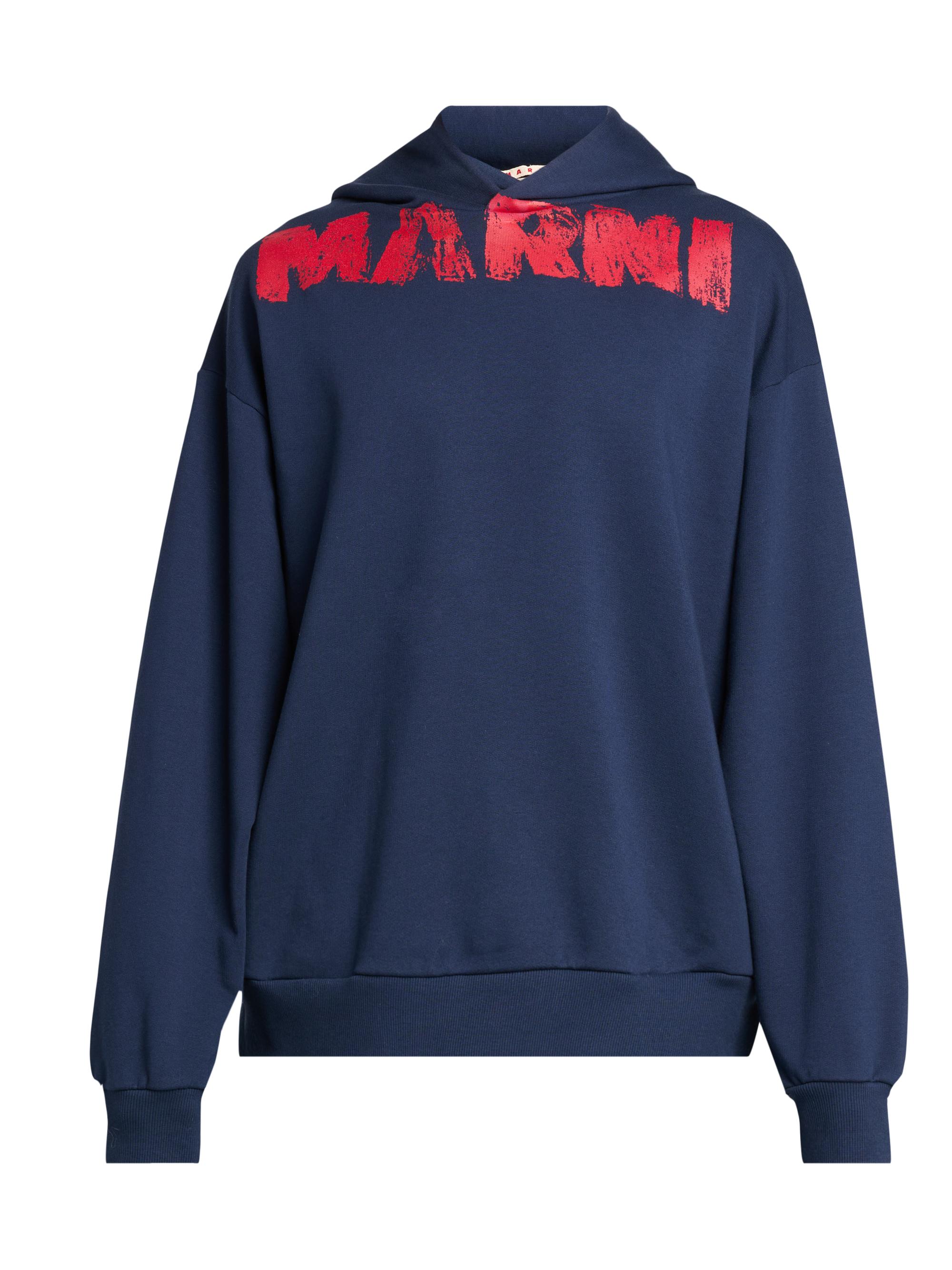 Marni Men's Monolith Logo Cotton Hoodie - Blue Kyanite