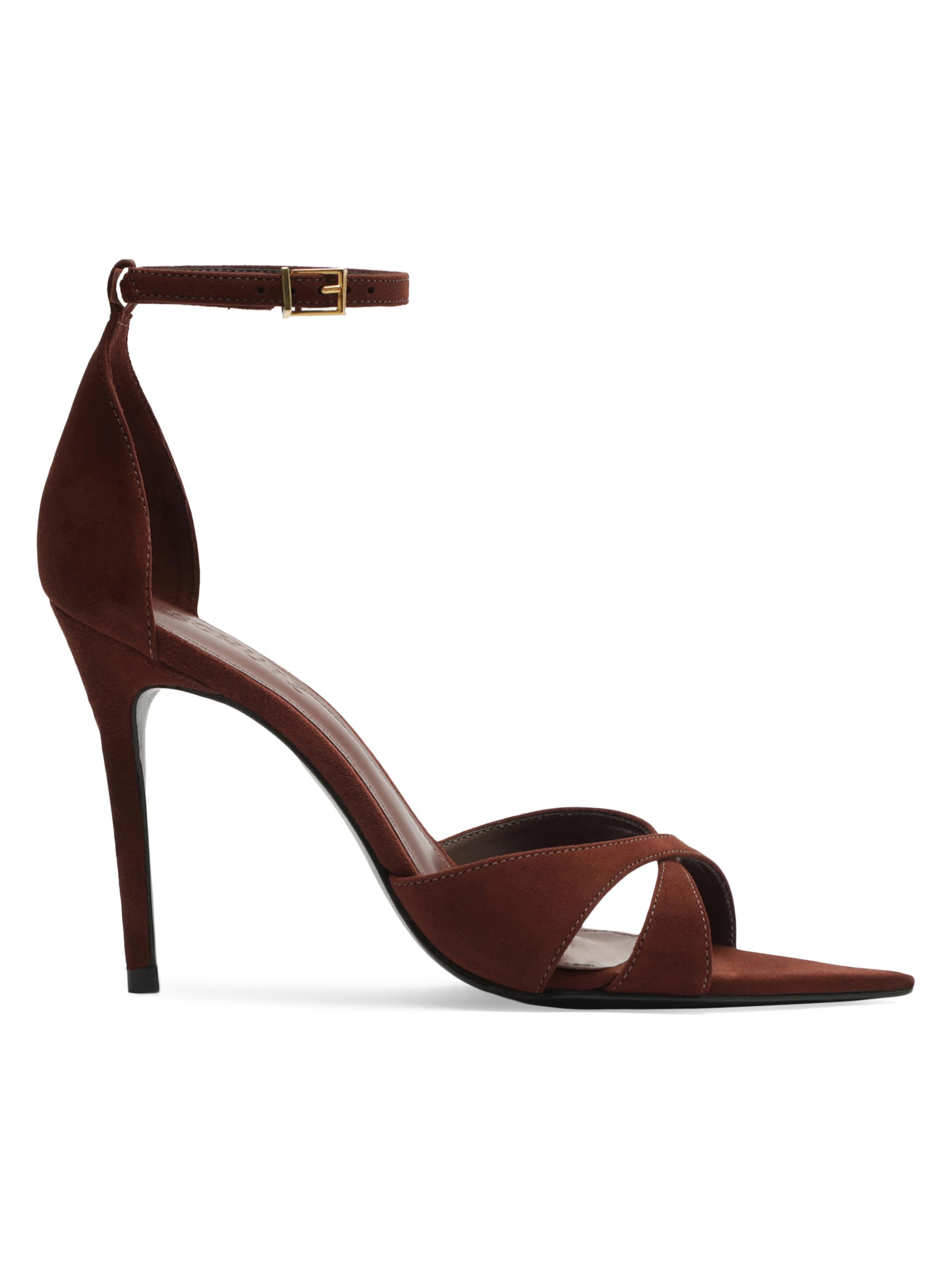 Schutz Women's Hilda Leaf 100MM Suede Stiletto Sandals - Root Brown