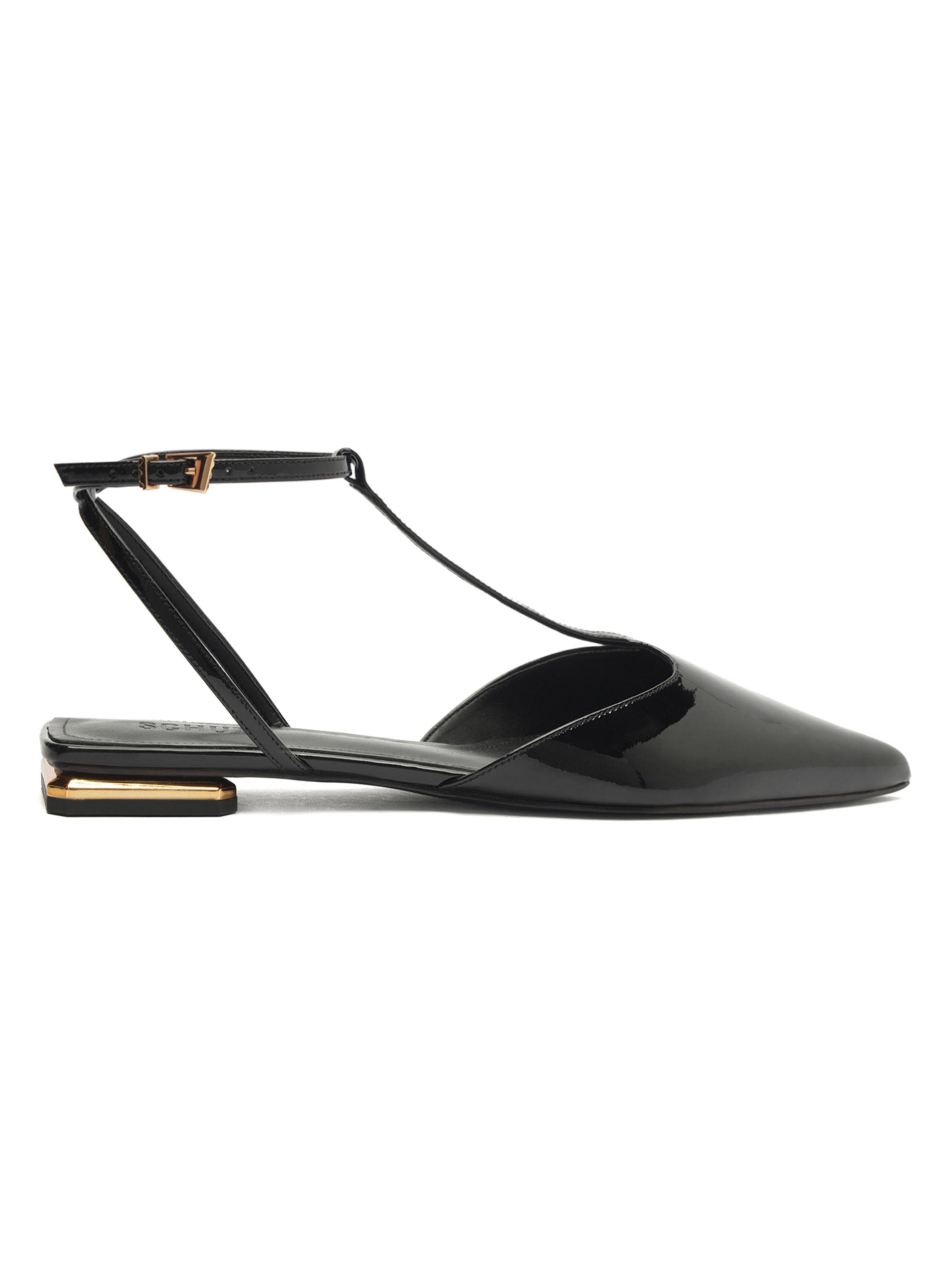 Schutz Women's Allure Patent Leather T-Strap Flat Sandals - Black