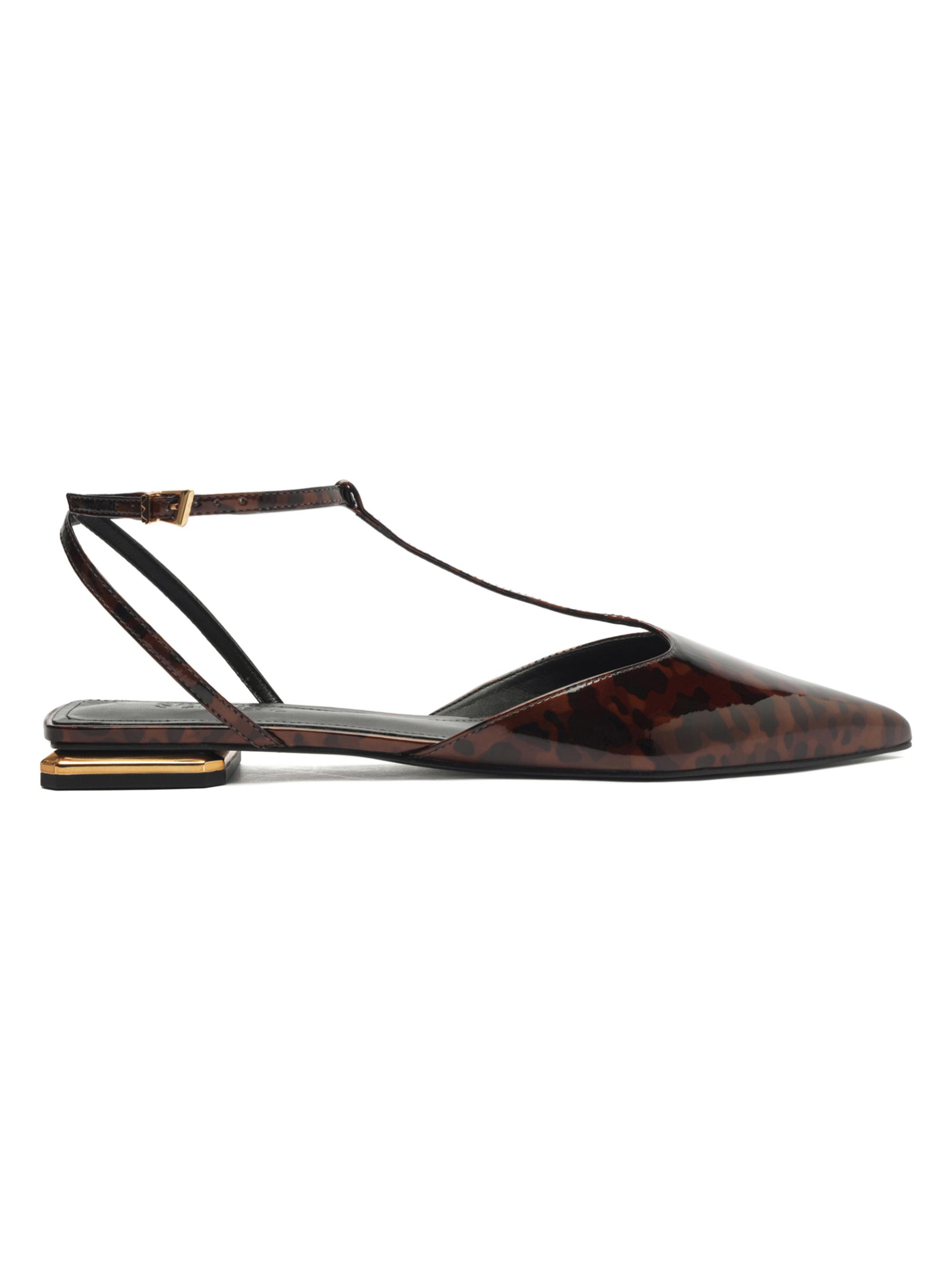 Schutz Women's Allure Tortoiseshell Patent Leather T-Strap Flat Sandals - Natural